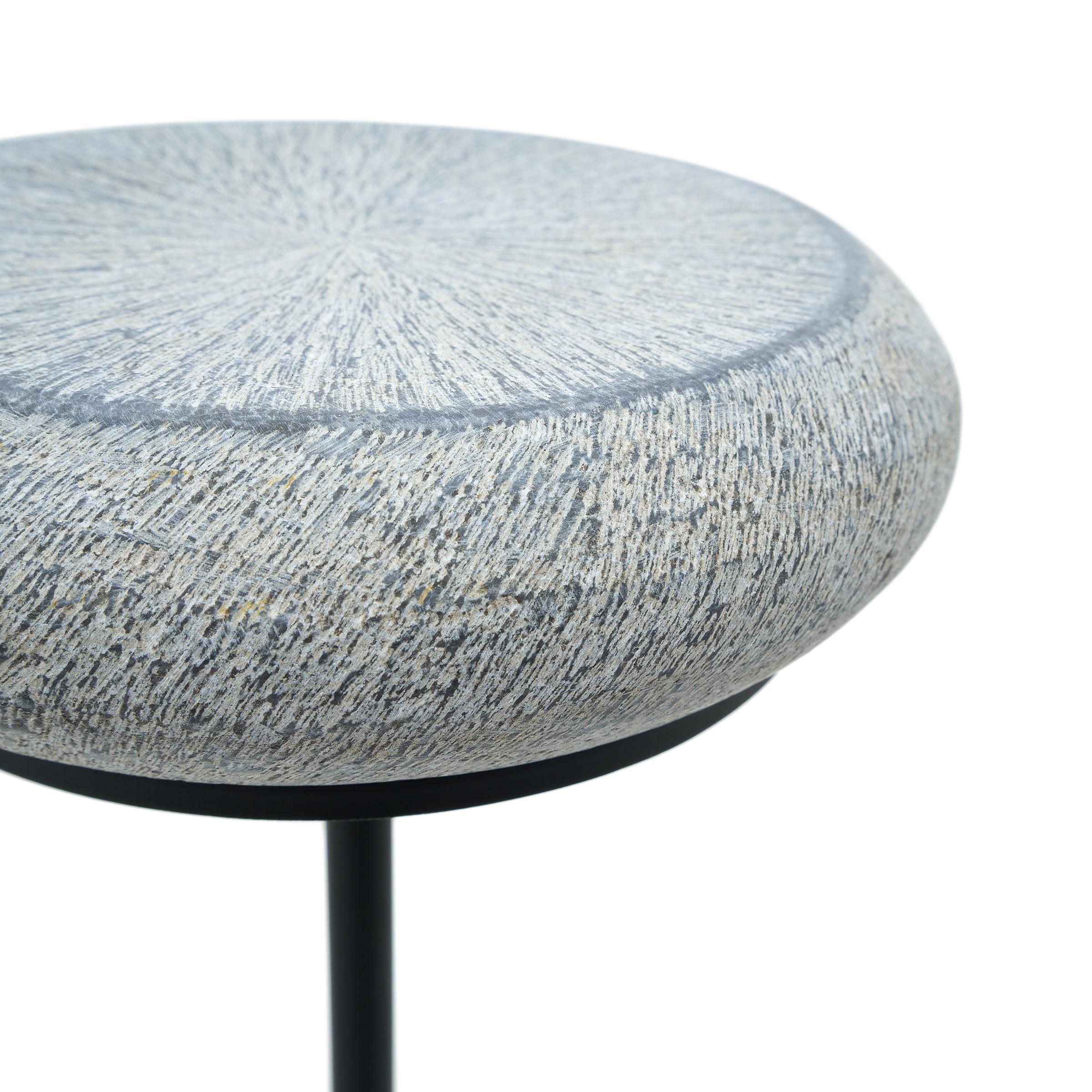 Contemporary Petite Stone Drum Side Table For Sale