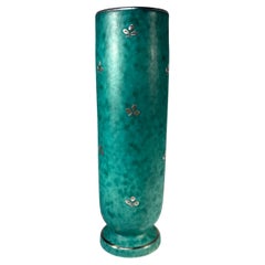Vintage Petite Stoneware Vase, Applied Silver, Wilhelm Kage, Argenta, Gustavsberg #1029