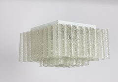 Petite Stunning Murano Ice Glass Tubes Flush Mount by Doria Germany, 1960s