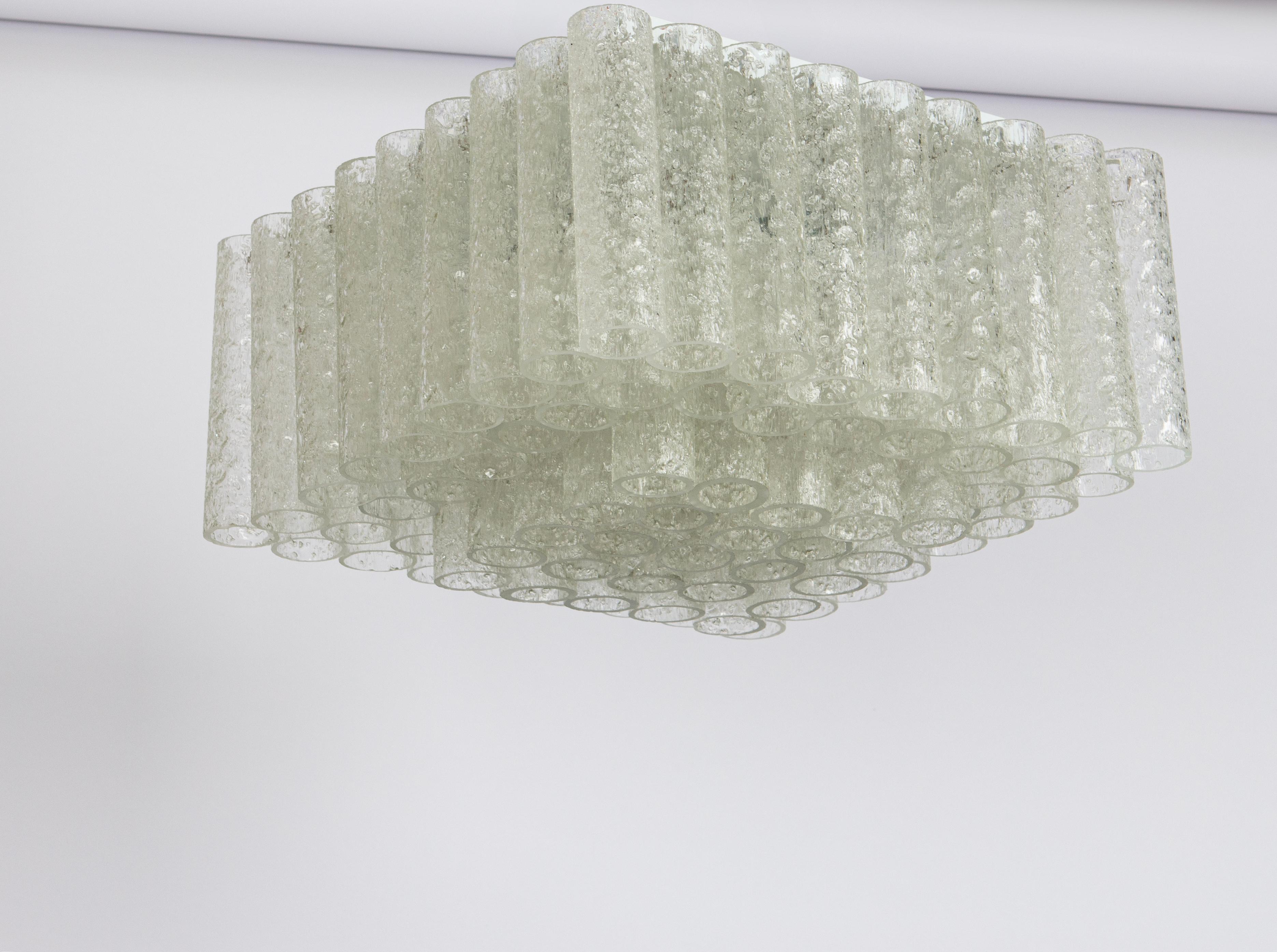 Mid-Century Modern Petite Stunning Murano Ice Glass Tubes Flush Mount by Doria Germany, 1960s For Sale