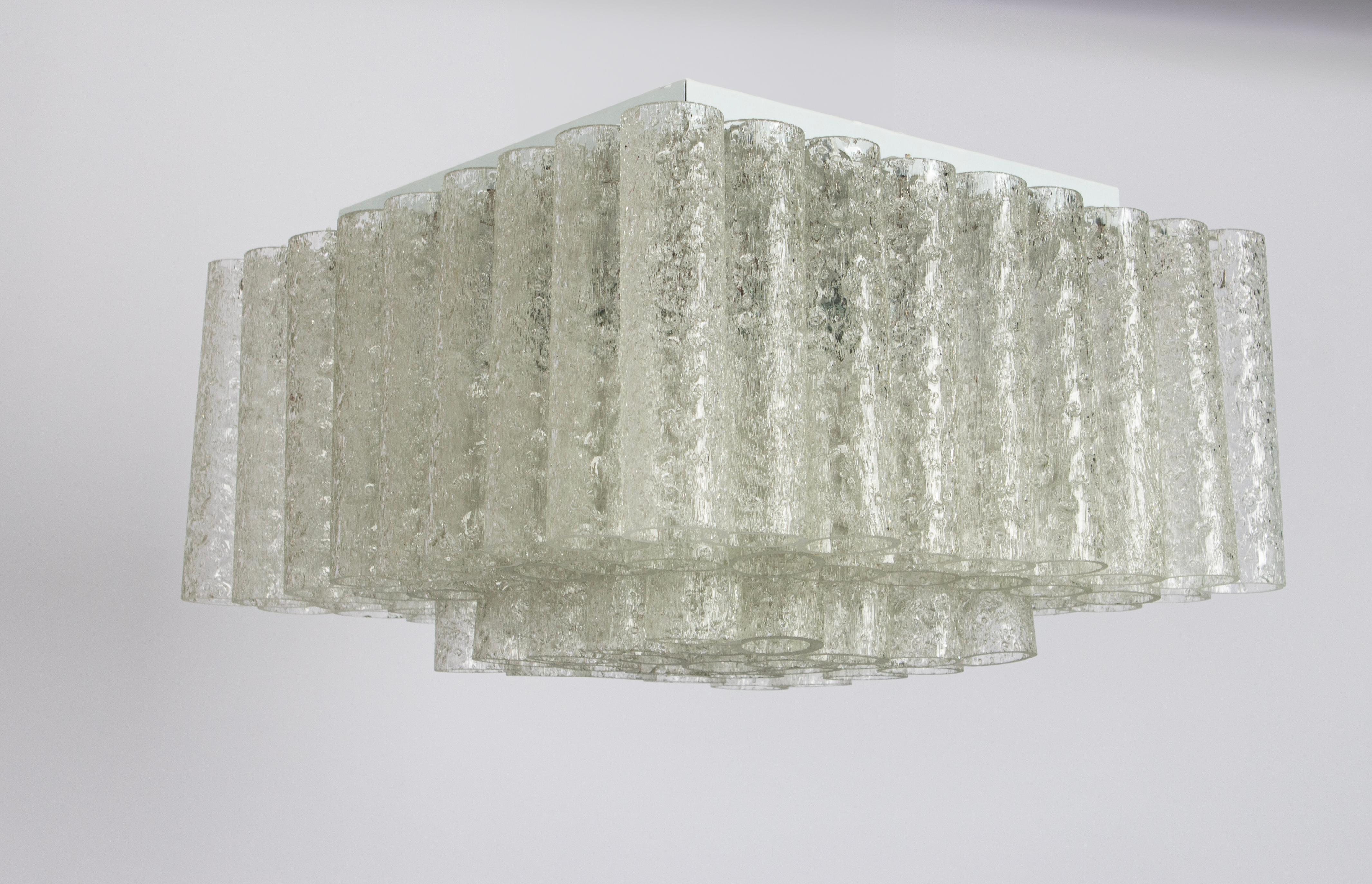 Petite Stunning Murano Ice Glass Tubes Flush Mount by Doria Germany, 1960s In Good Condition For Sale In Aachen, NRW