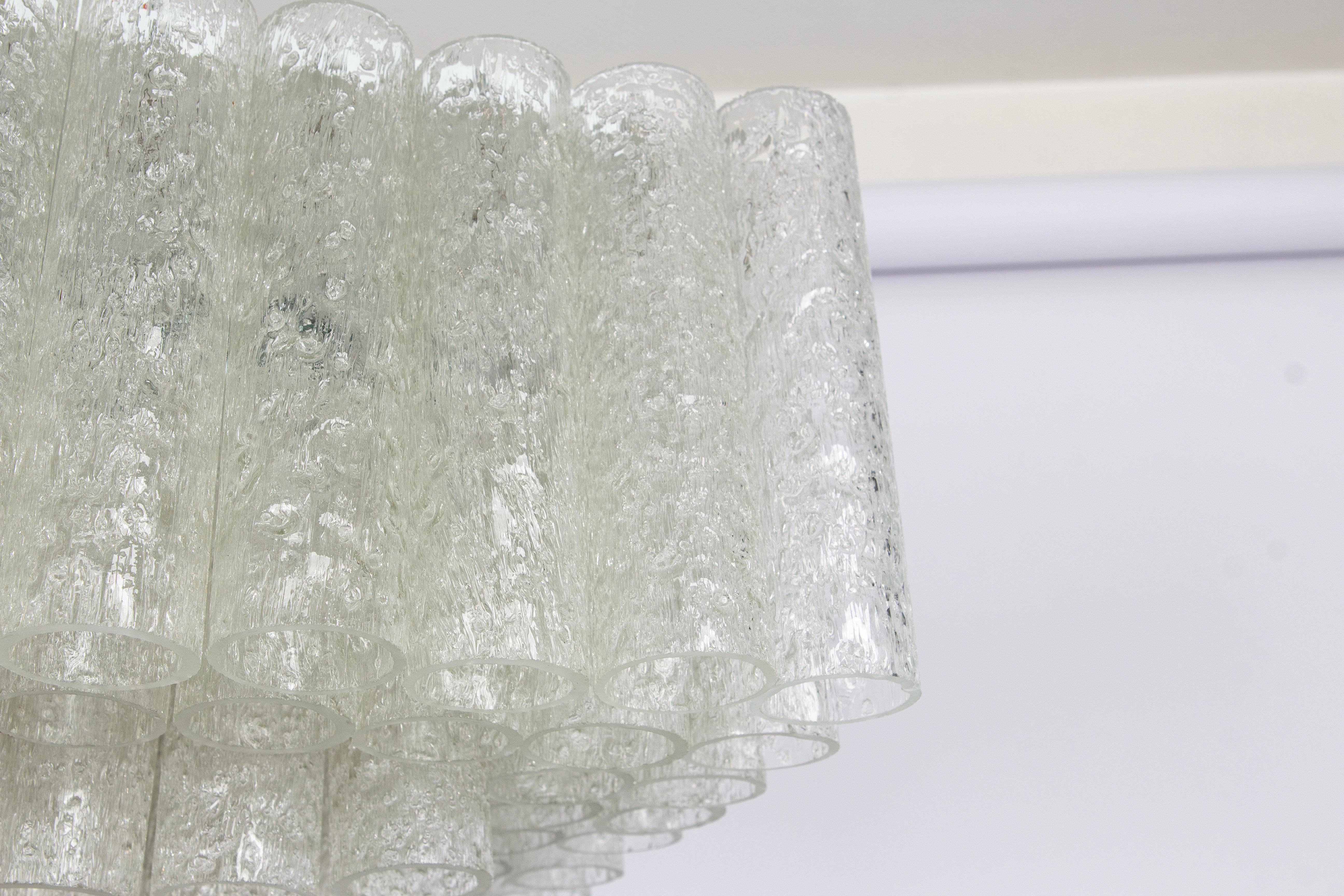 Mid-20th Century Petite Stunning Murano Ice Glass Tubes Flush Mount by Doria Germany, 1960s For Sale