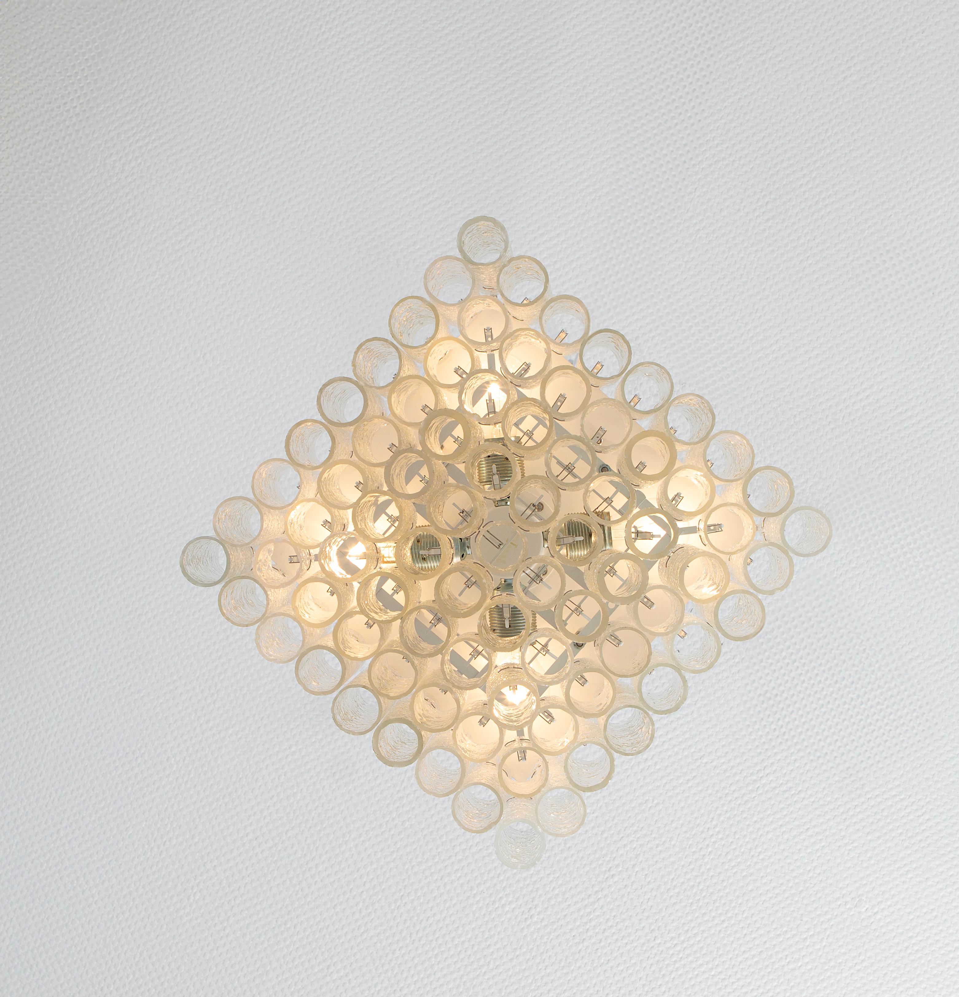 Petite Stunning Murano Ice Glass Tubes Flush Mount by Doria Germany, 1960s For Sale 1
