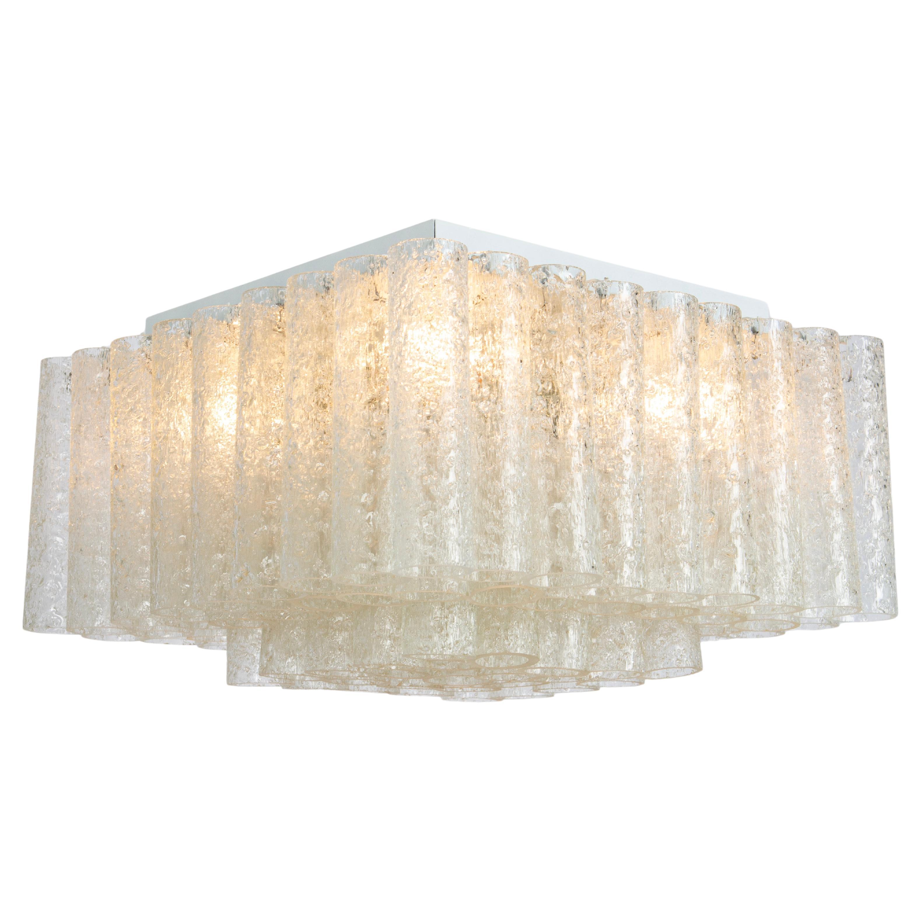 Petite Stunning Murano Ice Glass Tubes Flush Mount di Doria Germany, anni '60