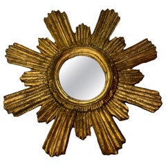 Petite Sunburst Starburst Mirror Wood Stucco, Italy, circa 1950s