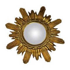 Petite Sunburst Starburst Mirror Wood Stucco, Italy, circa 1950s