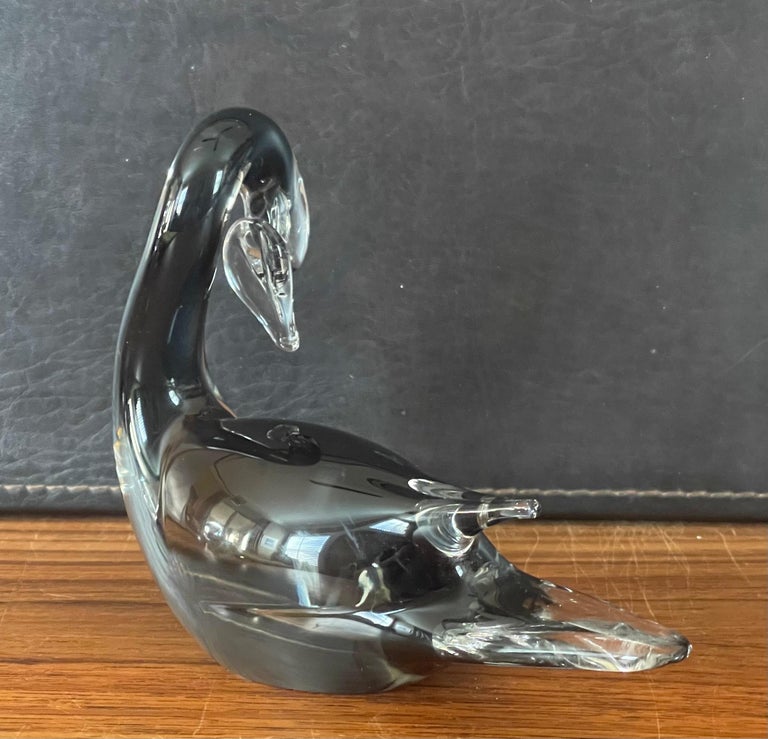 Italian Petite Swan Sommerso Art Glass Sculpture by Murano Glass For Sale