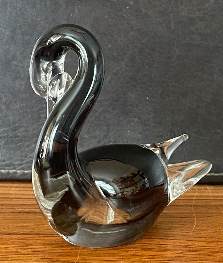 Amsterdam School Petite Swan Sommerso Art Glass Sculpture by Murano Glass For Sale
