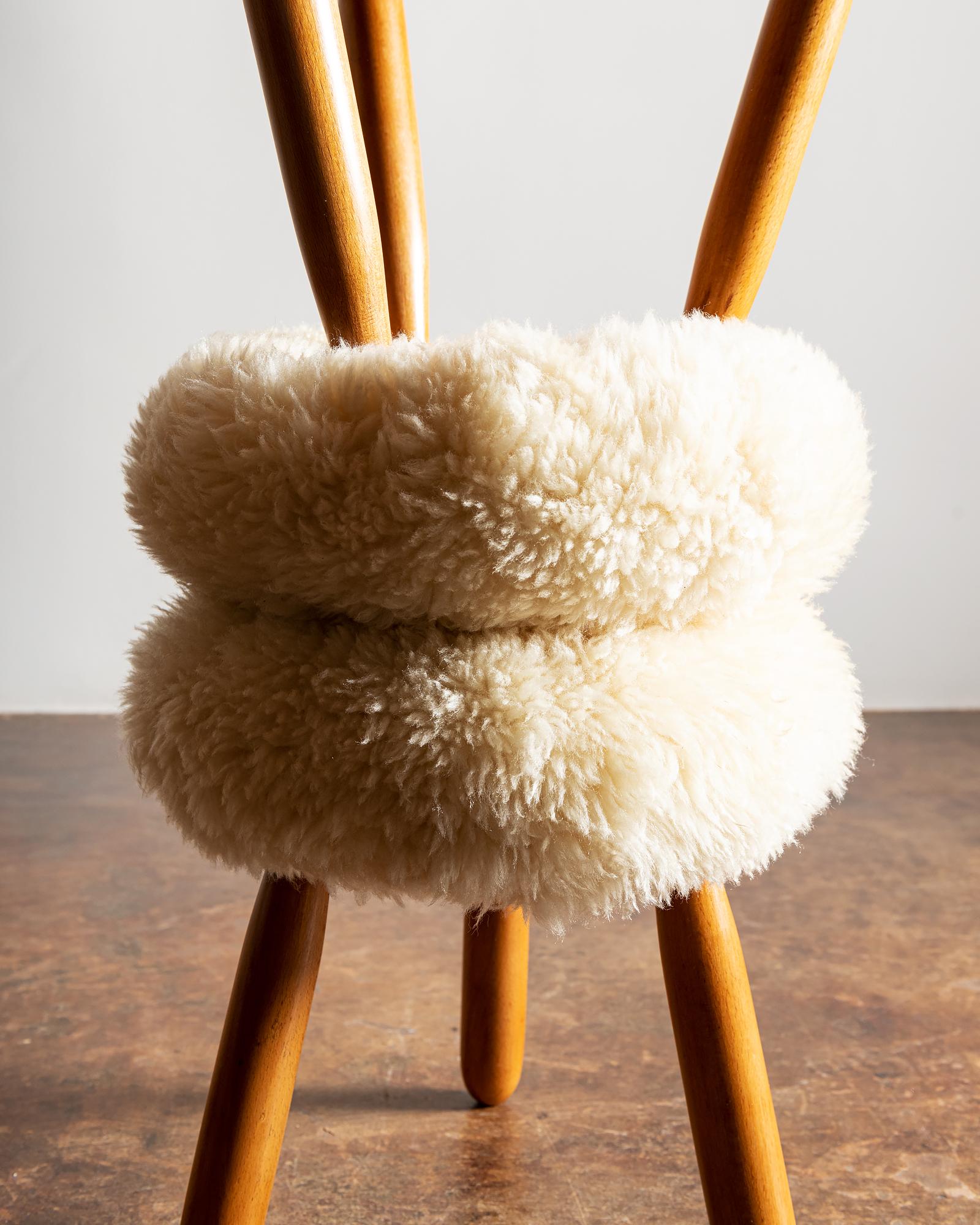 Mid-20th Century Petite Swedish Stools in Beech and Sheepskin, 1960s