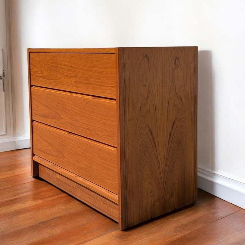 Petite Teak Dresser, Three Drawers, Nightstand, Mid Century, MCM, Danish Modern For Sale 2
