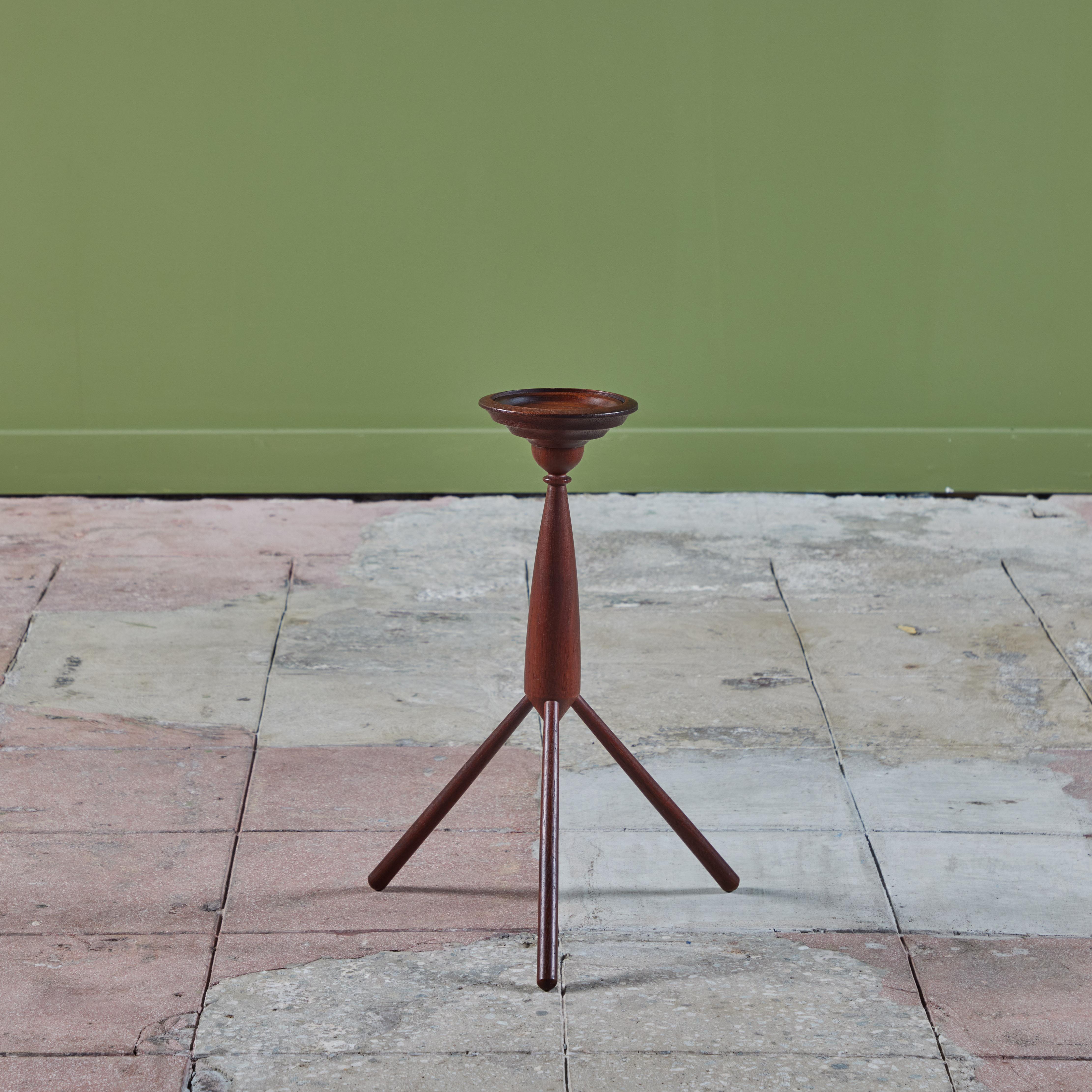 Petite Teak Tripod Side Table In Good Condition For Sale In Los Angeles, CA