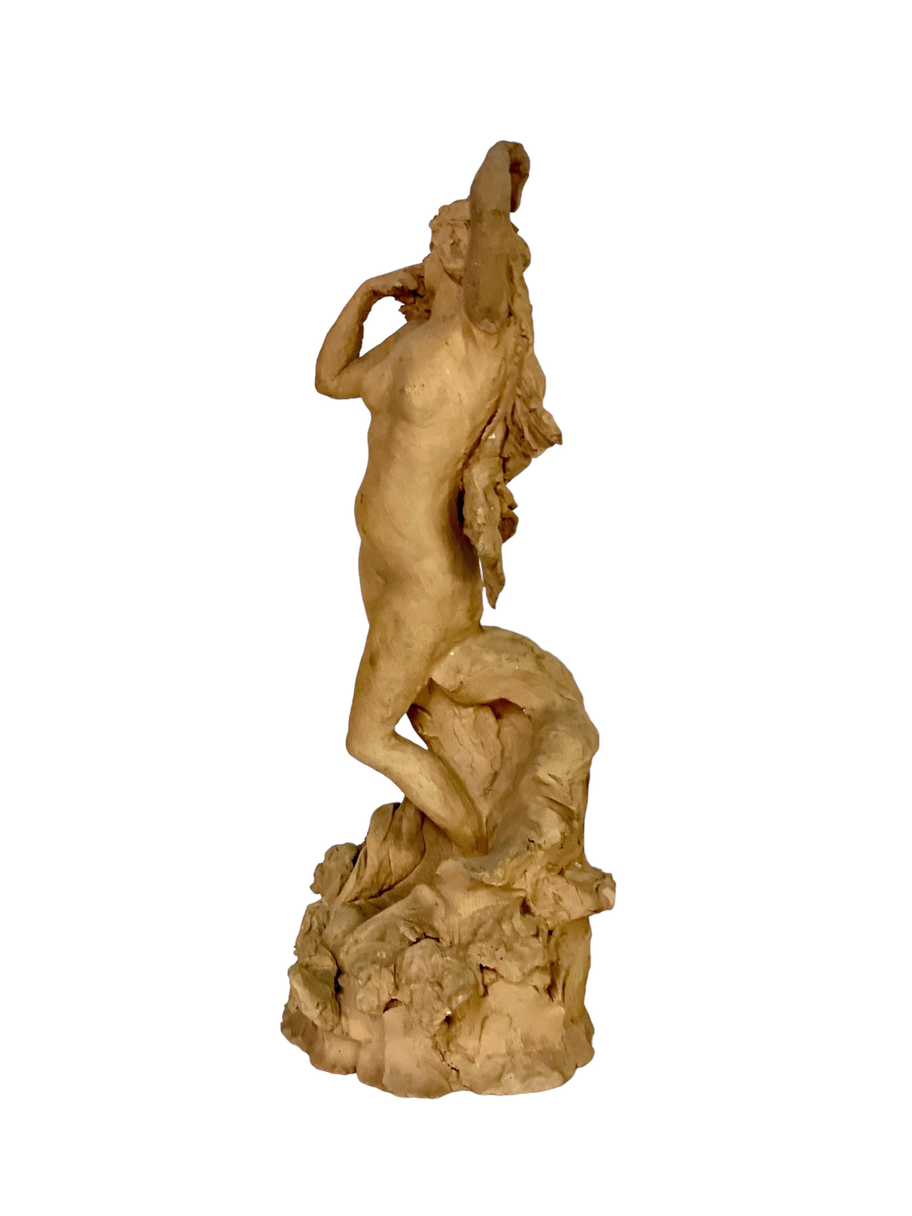 French Petite Terracotta Statue of a Nude Young Woman For Sale