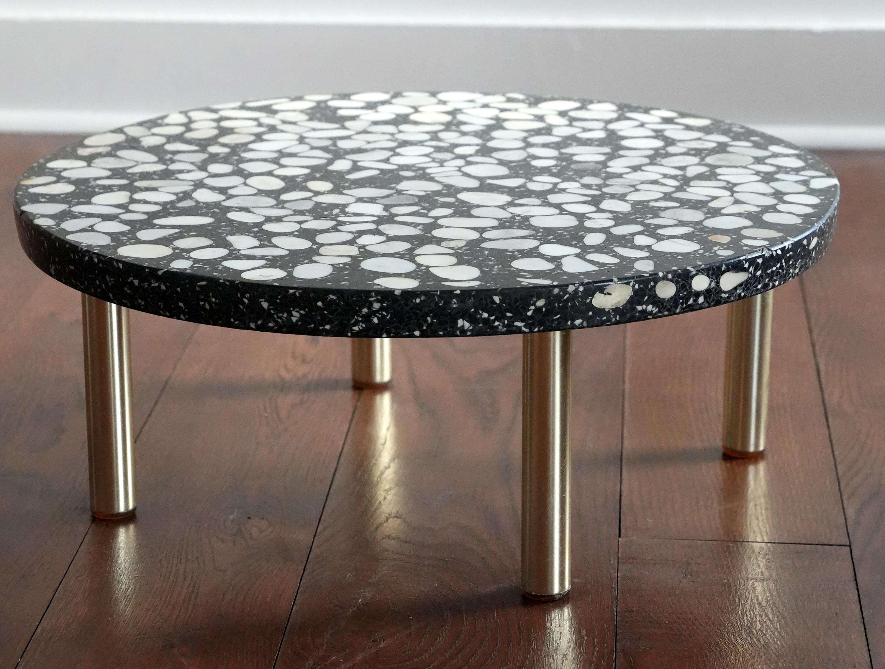 Petite Terrazzo Table on Brass Legs In Good Condition In Hudson, NY
