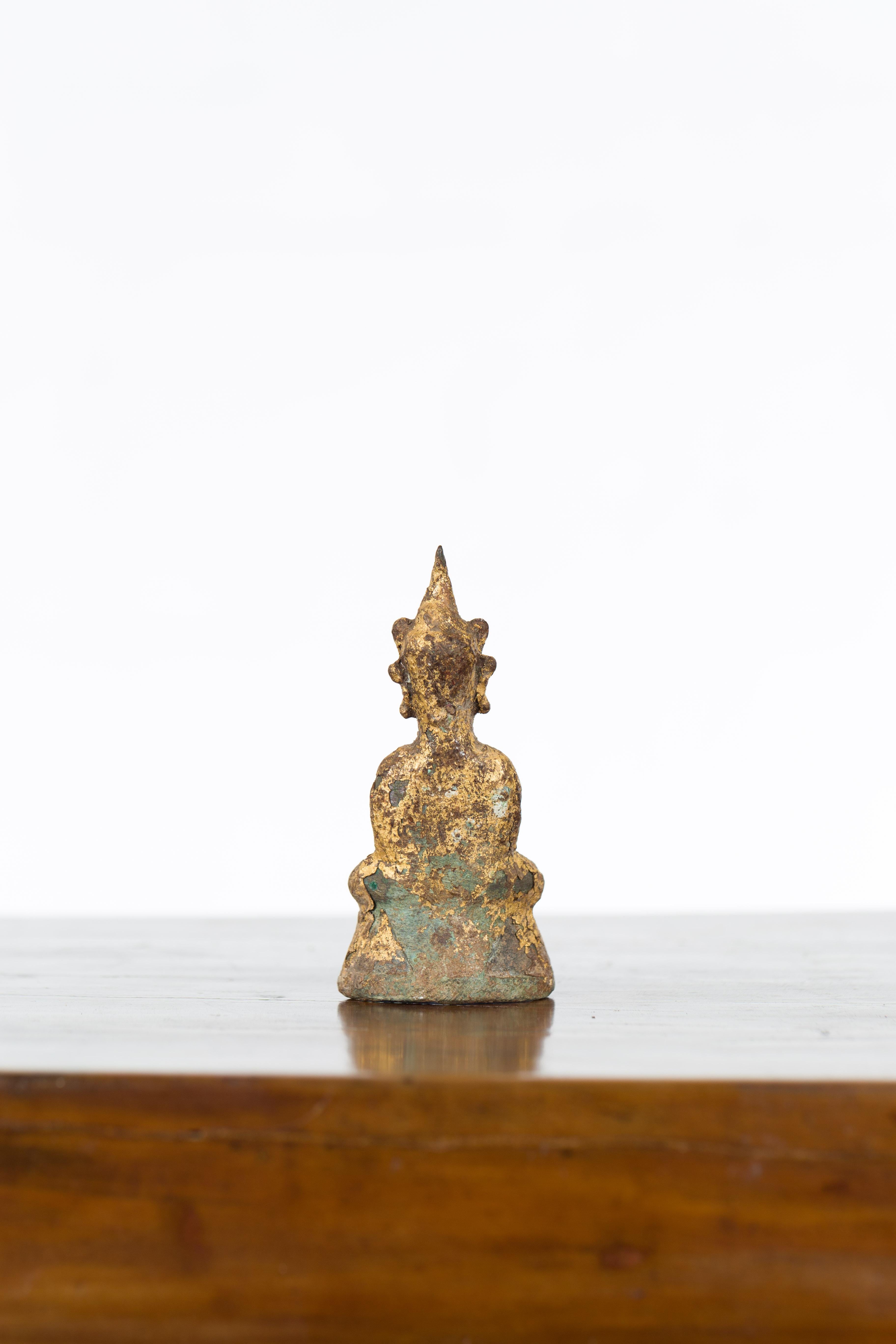 Petite Thai Bangkok Period Gilt Bronze Seated Dhyana Mudra Buddha Sculpture 6