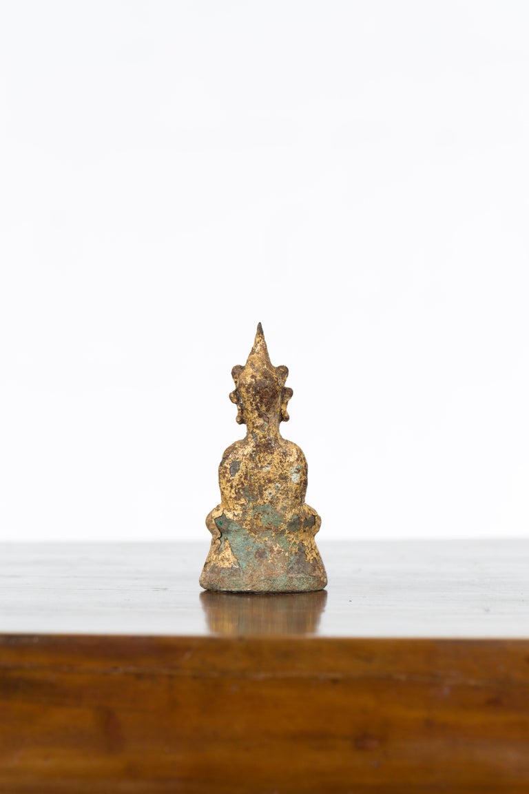 Petite Thai Bangkok Period Gilt Bronze Seated Dhyana Mudra Buddha Sculpture For Sale 6