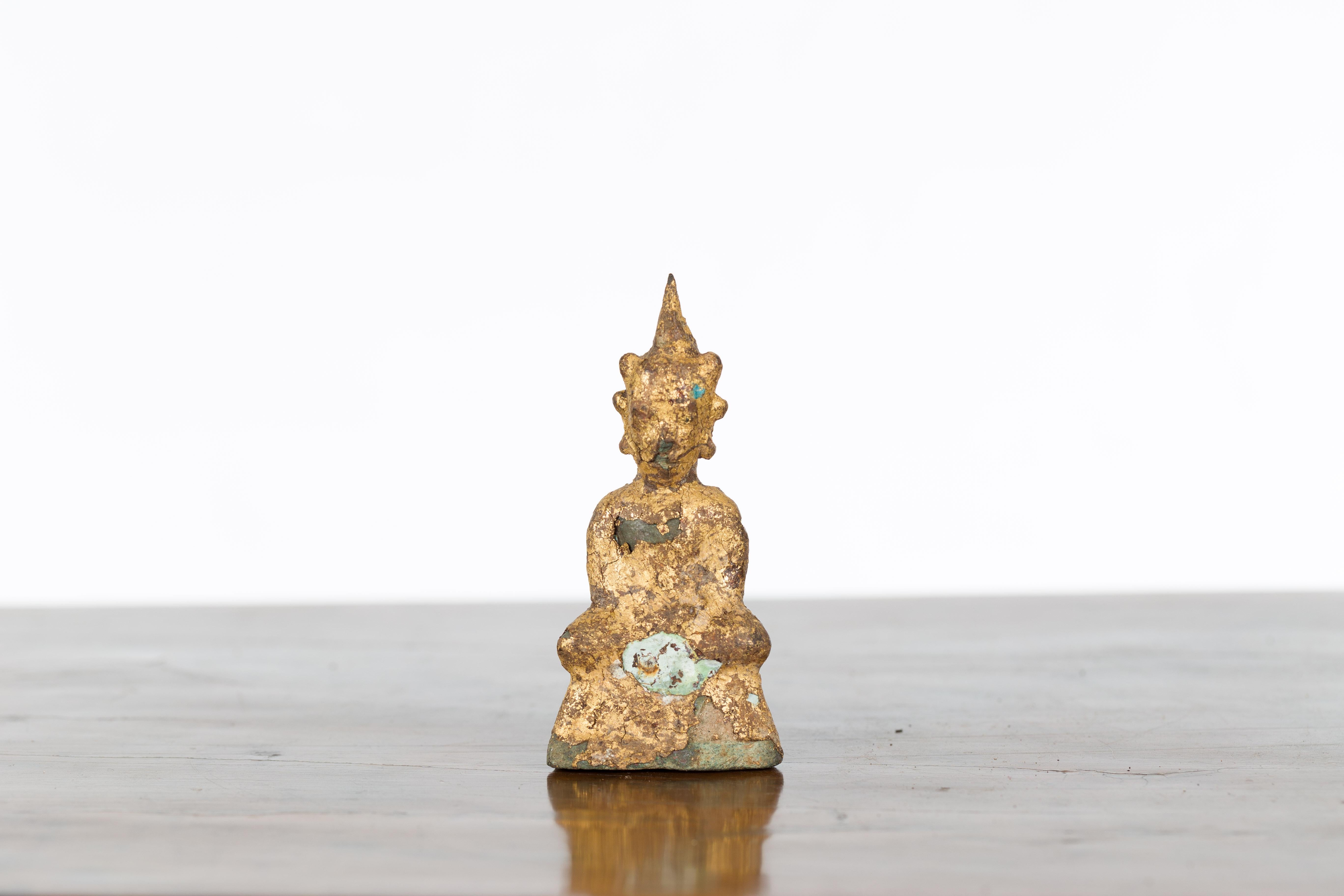 Petite Thai Bangkok Period Gilt Bronze Seated Dhyana Mudra Buddha Sculpture In Good Condition In Yonkers, NY
