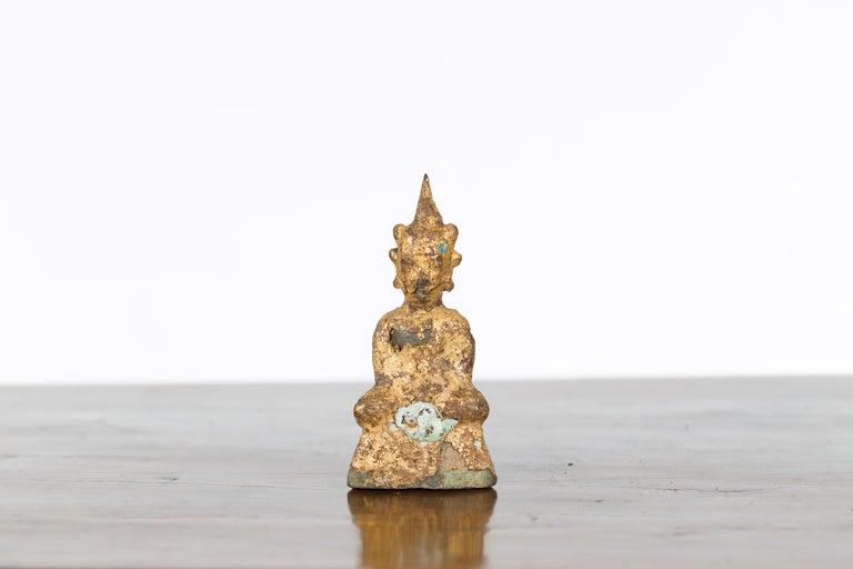 Petite Thai Bangkok Period Gilt Bronze Seated Dhyana Mudra Buddha Sculpture In Good Condition For Sale In Yonkers, NY