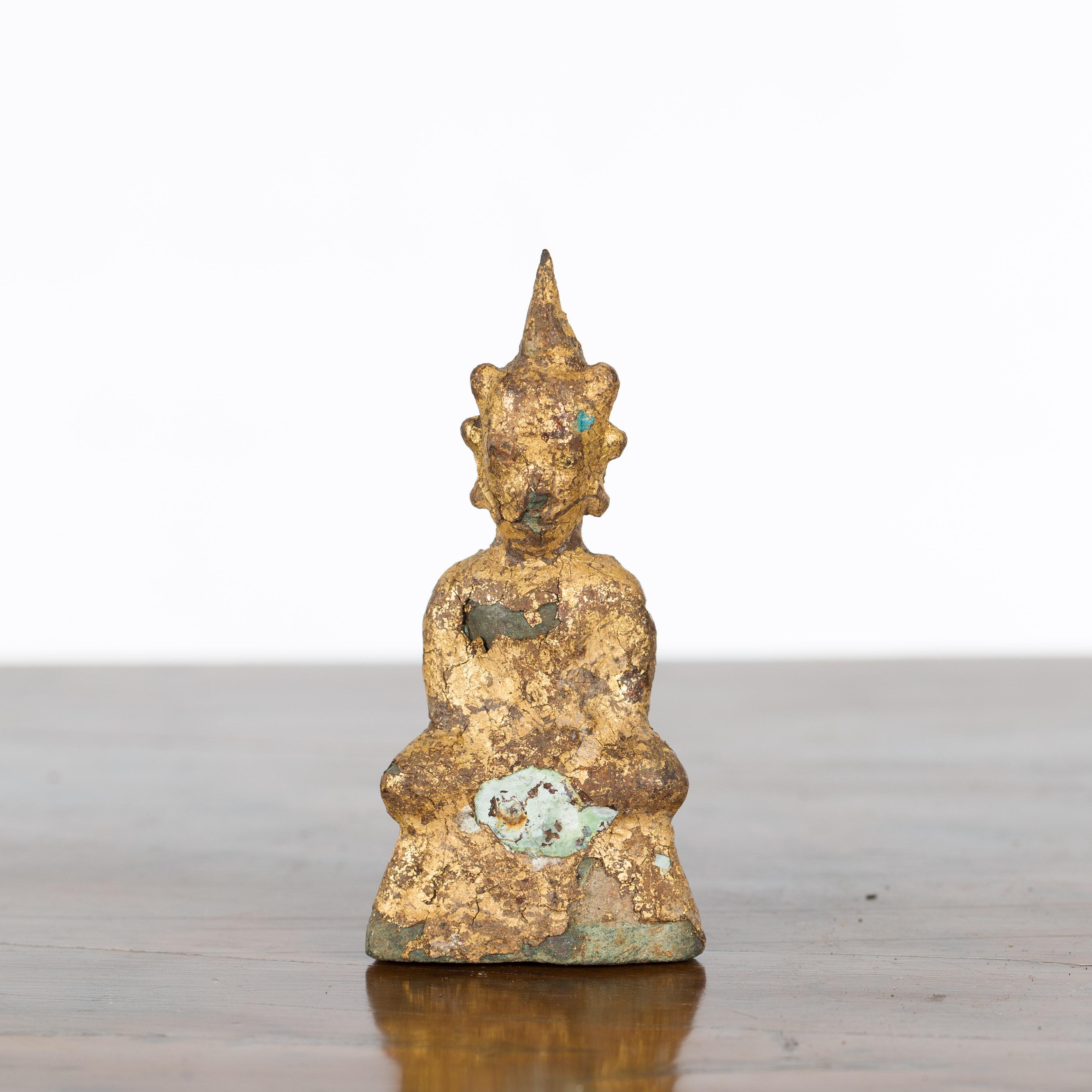 19th Century Petite Thai Bangkok Period Gilt Bronze Seated Dhyana Mudra Buddha Sculpture
