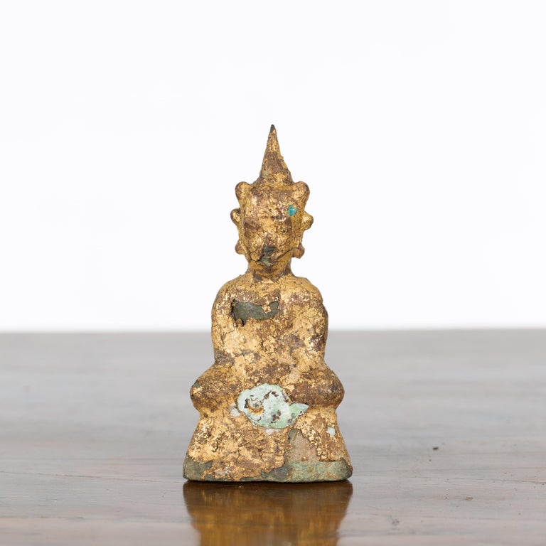 19th Century Petite Thai Bangkok Period Gilt Bronze Seated Dhyana Mudra Buddha Sculpture For Sale