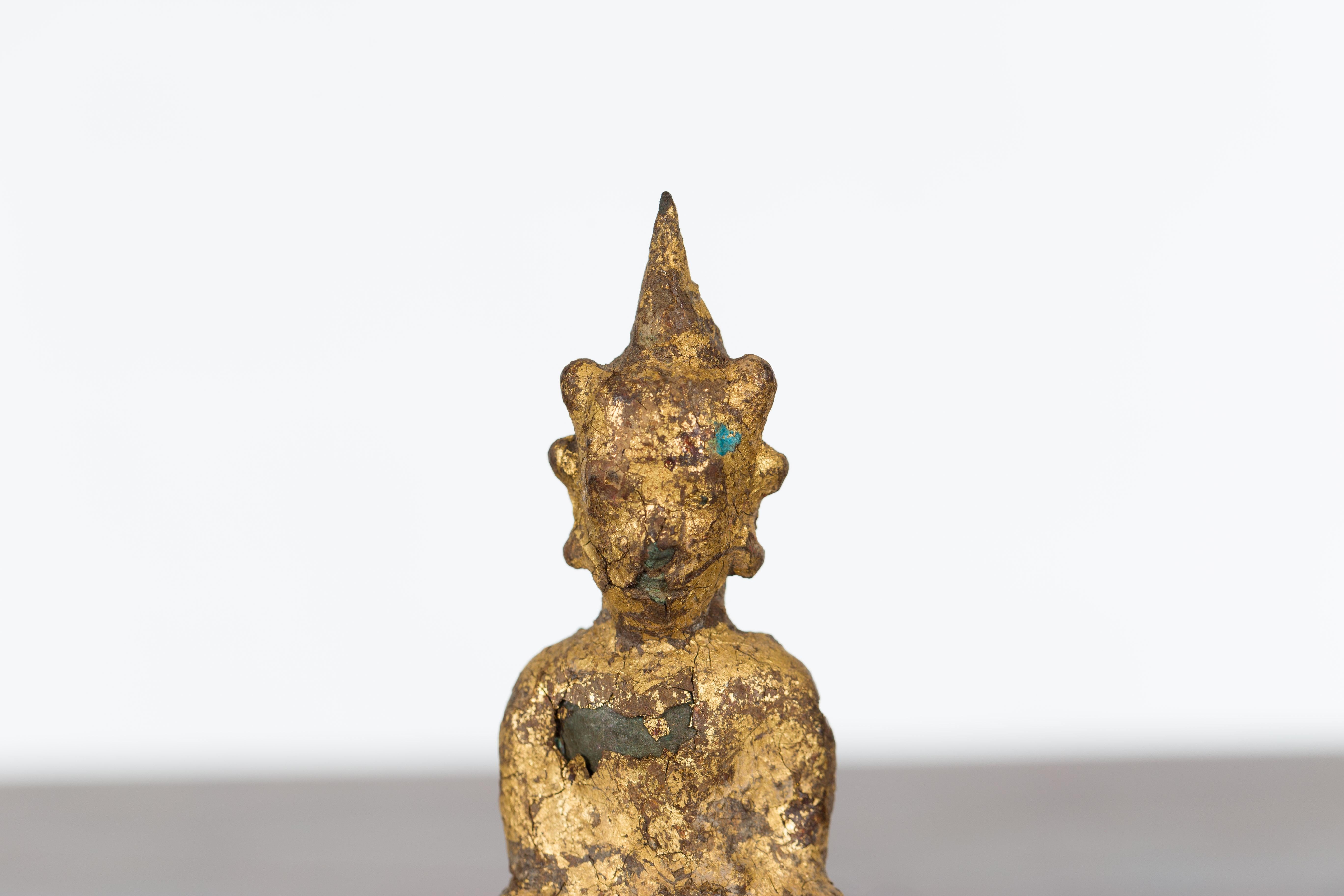 Petite Thai Bangkok Period Gilt Bronze Seated Dhyana Mudra Buddha Sculpture 1