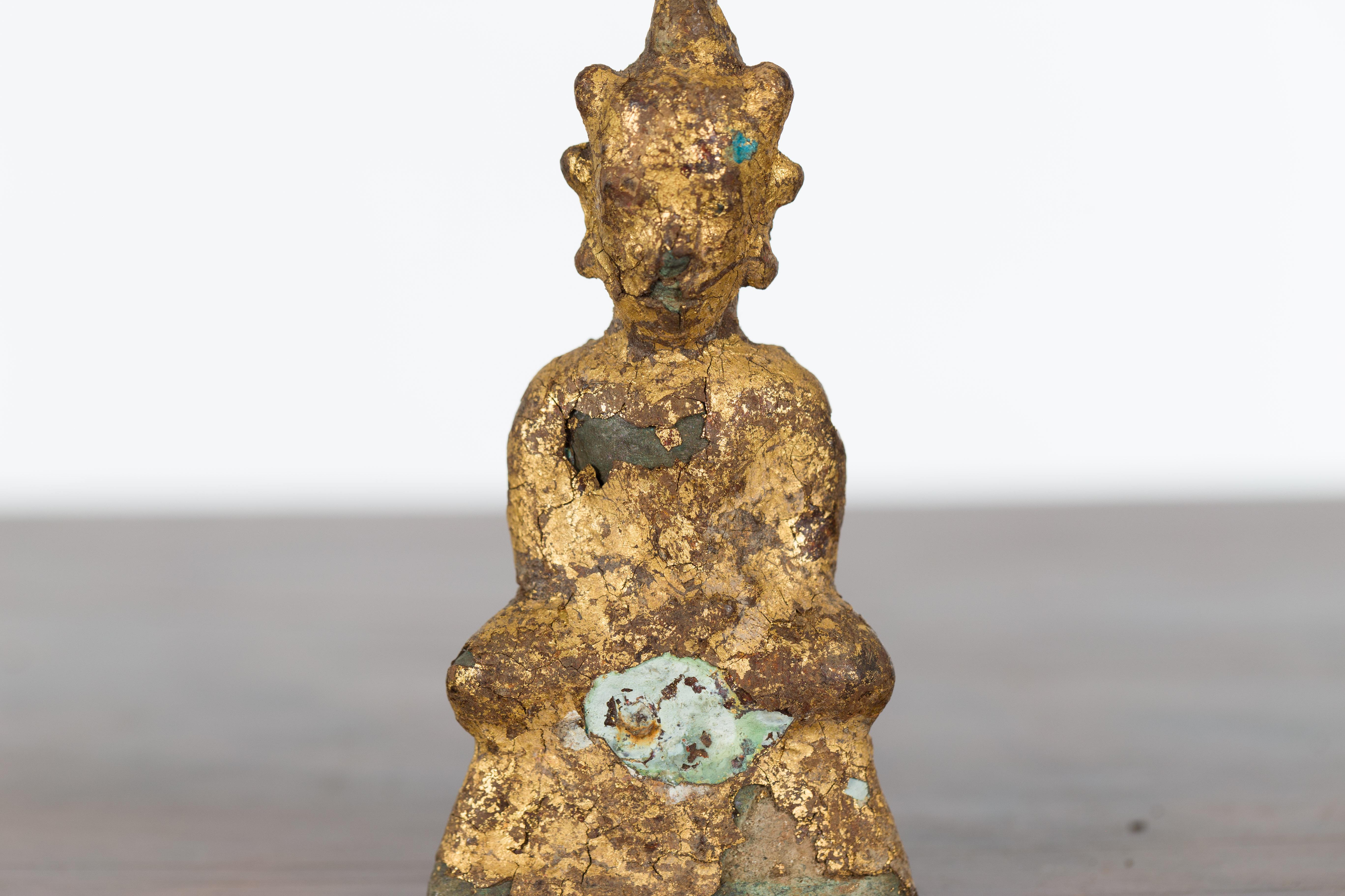 Petite Thai Bangkok Period Gilt Bronze Seated Dhyana Mudra Buddha Sculpture 2