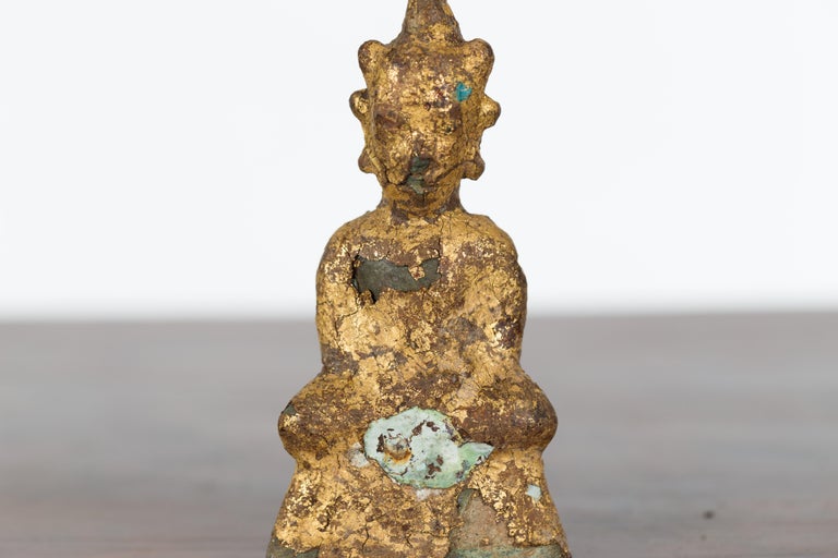 Petite Thai Bangkok Period Gilt Bronze Seated Dhyana Mudra Buddha Sculpture For Sale 2