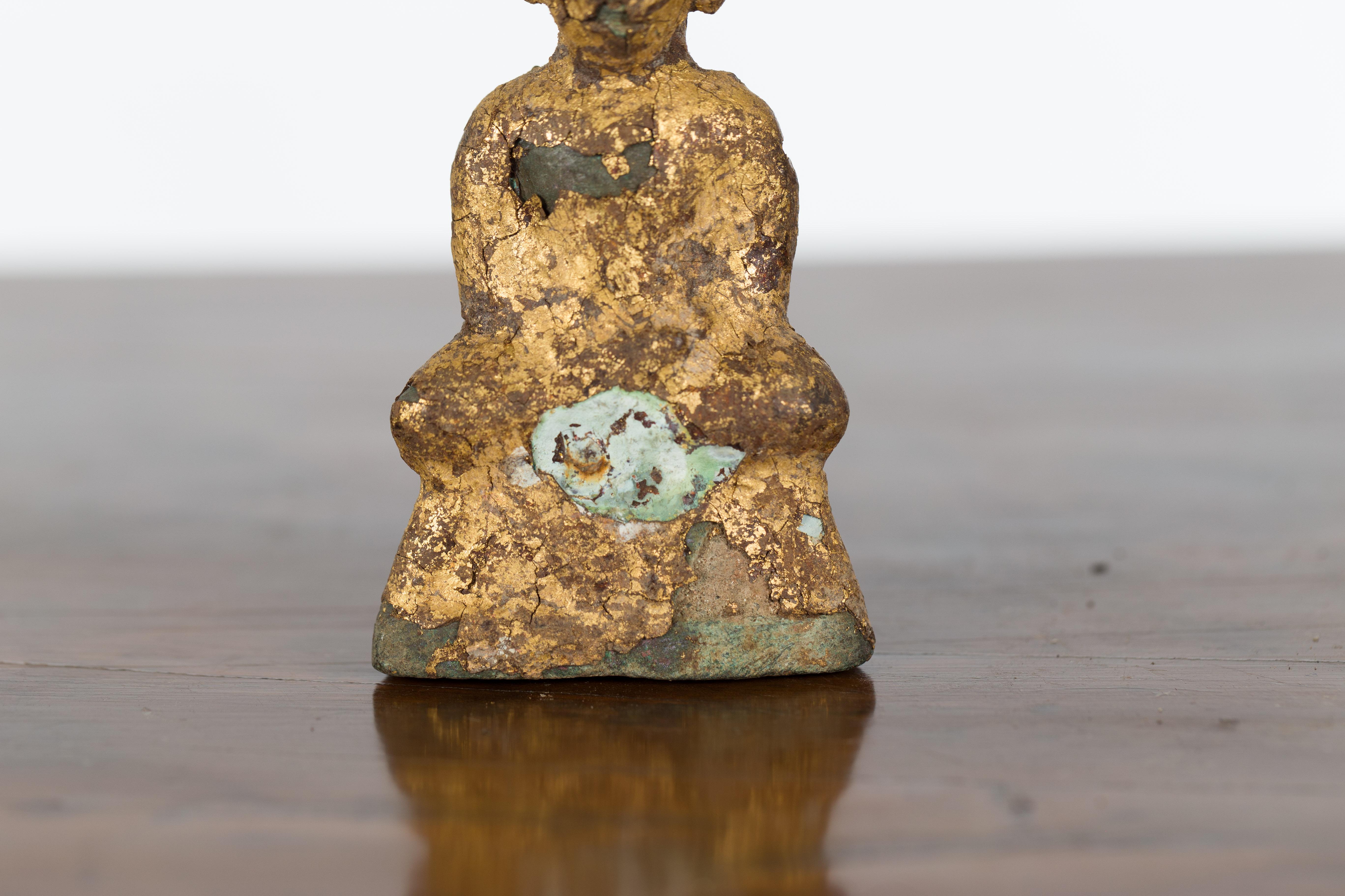 Petite Thai Bangkok Period Gilt Bronze Seated Dhyana Mudra Buddha Sculpture 3