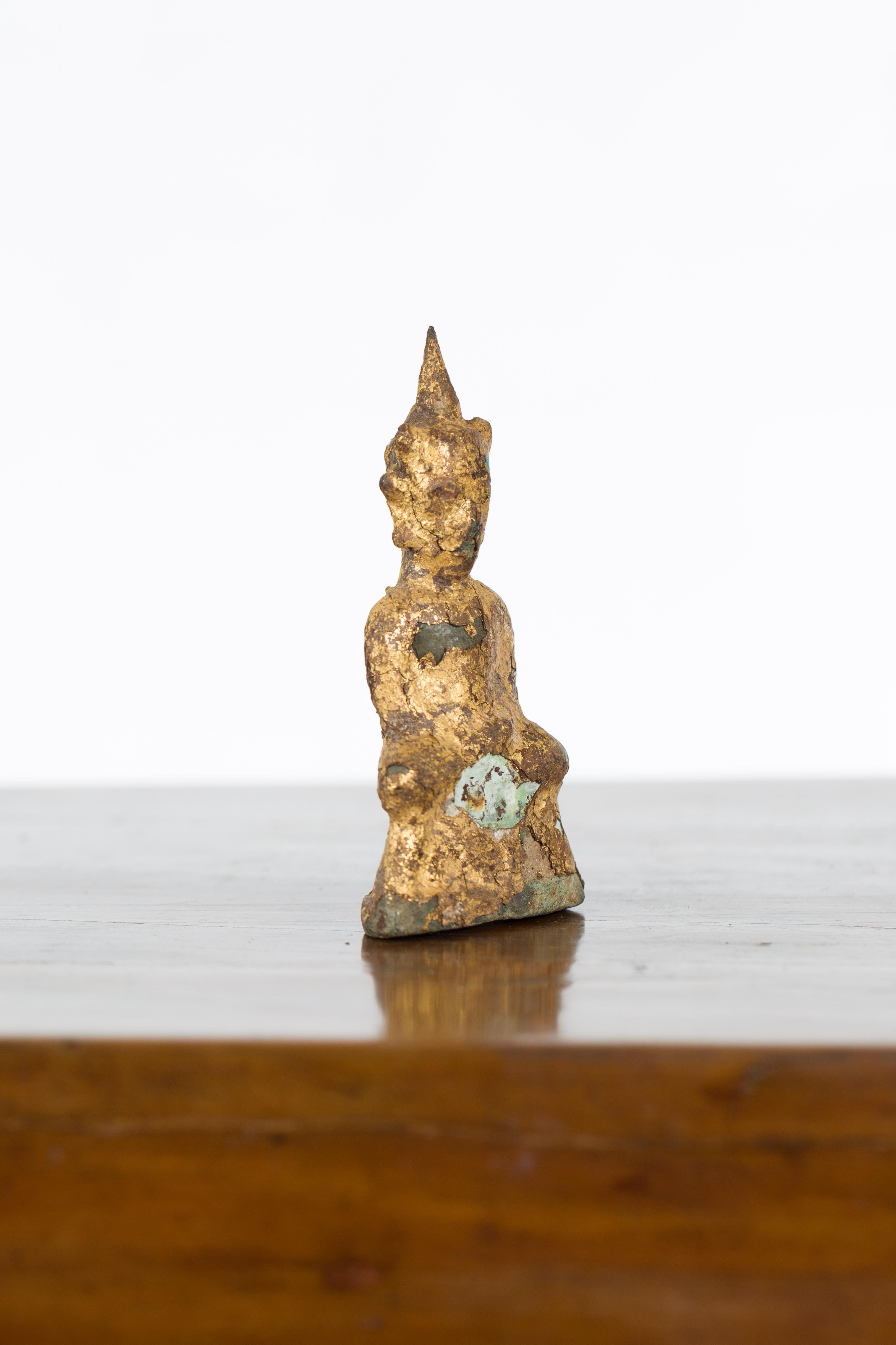 Petite Thai Bangkok Period Gilt Bronze Seated Dhyana Mudra Buddha Sculpture 4
