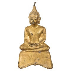 Petite Thai Bangkok Period Gilt Bronze Seated Dhyana Mudra Buddha Sculpture