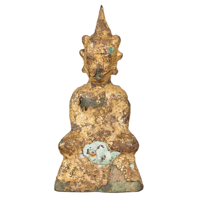 Petite Thai Bangkok Period Gilt Bronze Seated Dhyana Mudra Buddha Sculpture For Sale