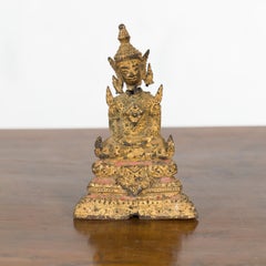 Petite Thai Gilt Bronze 18th or 19th Century Seated Buddha with Dhyana Mudra