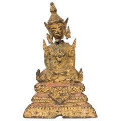 Petit bouddha thaïlandais assis en bronze doré du XVIIIe ou XIXe siècle avec Dhyana Mudra