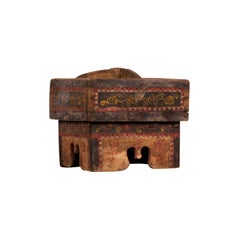 Petite Thai Rustic Betel Nut Box with Weathered Patina and Painted Décor