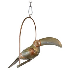 Petite Toucan on Hanging Perch Figure in the Style of Sergio Bustamante