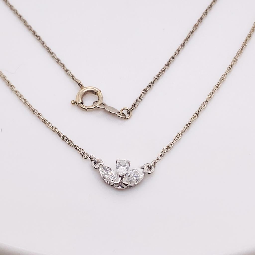 Women's Petite Triple Diamond Stationary Pendant 0.38 Carats Trio 14K White Gold For Sale