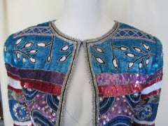 Petite Turquoise Silver Sequin Silk Jacket