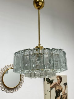 Petite Two-Tier Square Glass Tube Chandelier by Doria Leuchten, Germany, 1960s