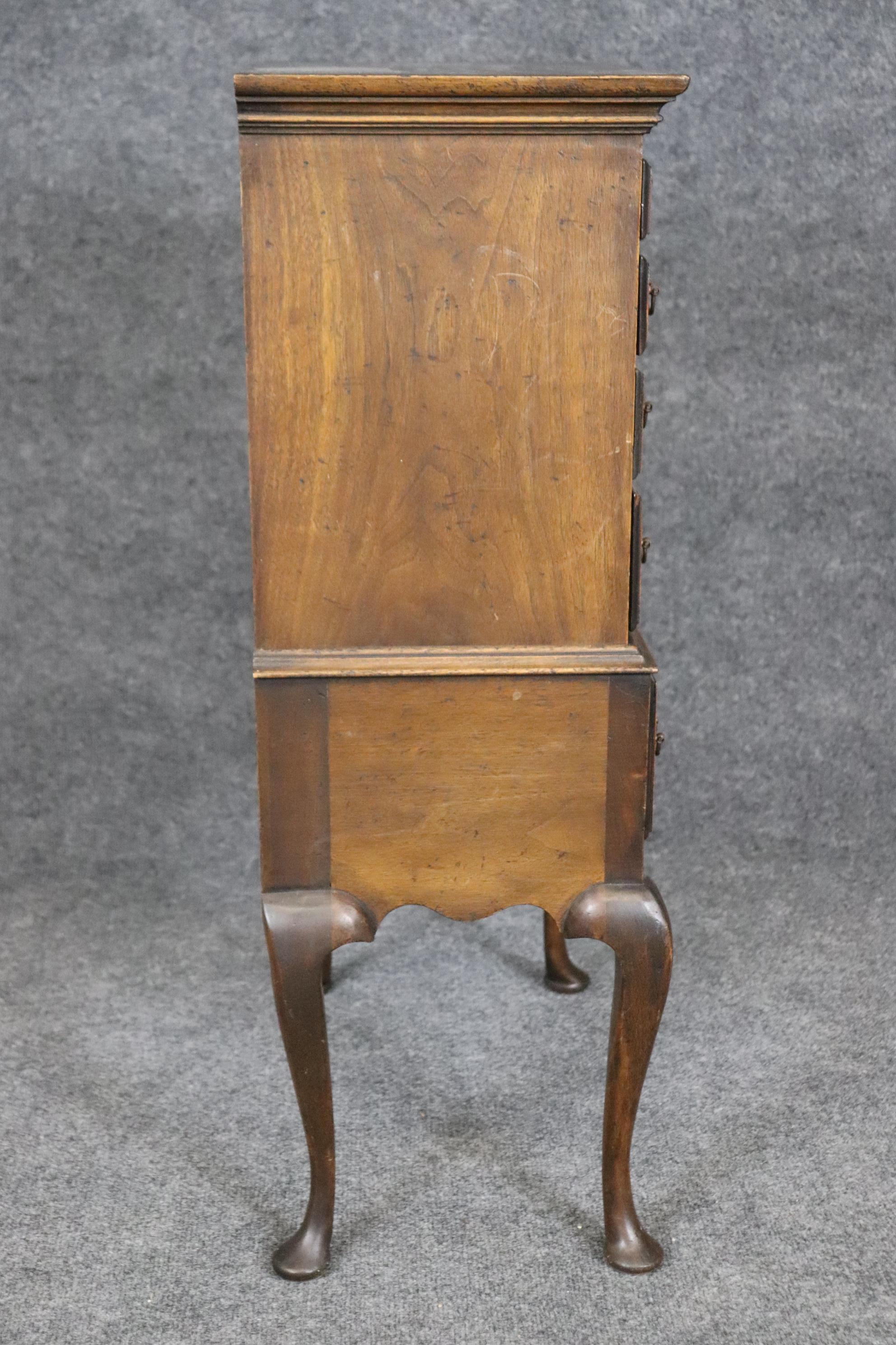 English Petite Under 3 Ft Tall Queen Anne Banded Walnut Lingerie Chect or Cabinet For Sale