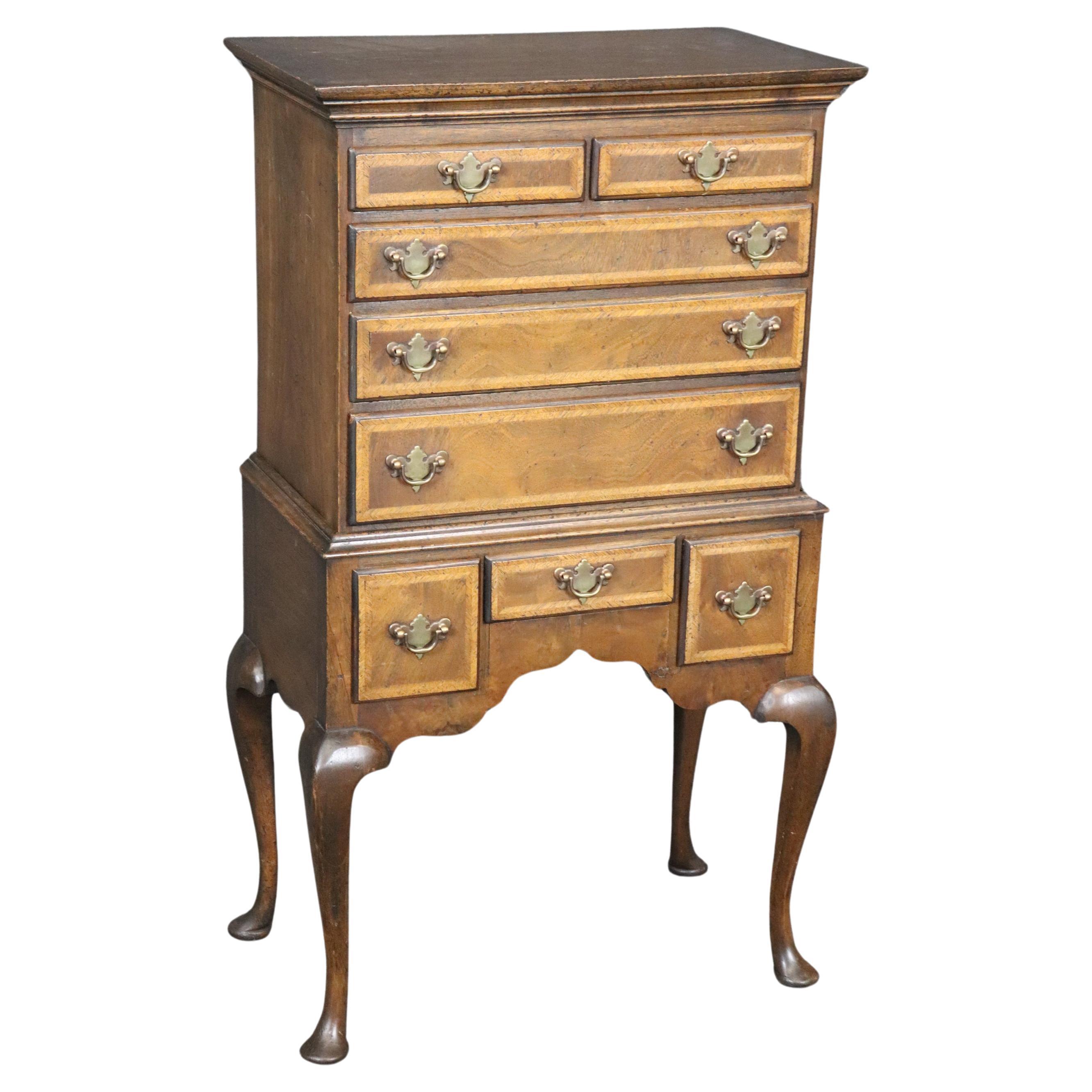 Petite Under 3 Ft Tall Queen Anne Banded Walnut Lingerie Chect or Cabinet For Sale