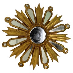 Petite unusual Starburst Sunburst Gilded Wood Mirror, Germany circa 1950s Petite unusual Starburst Sunburst Gilded Wood Mirror, Germany circa 1950s