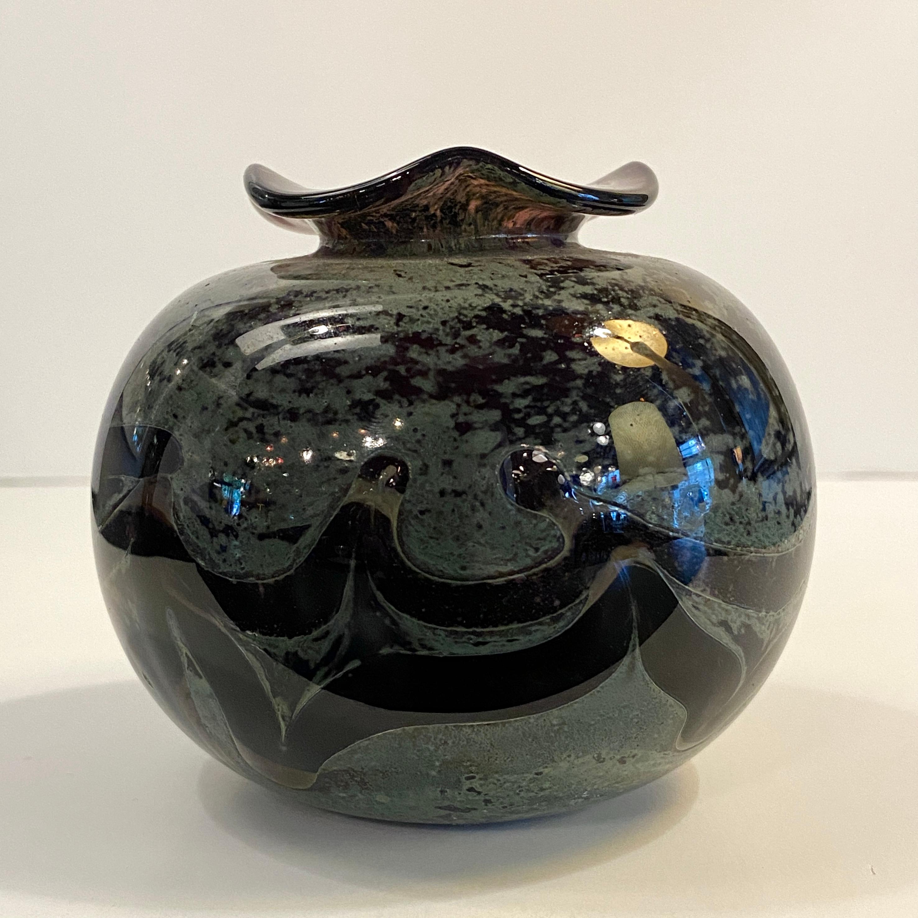 Mid-Century Modern Petite Variegated Hand-Blown Art Glass Vase For Sale
