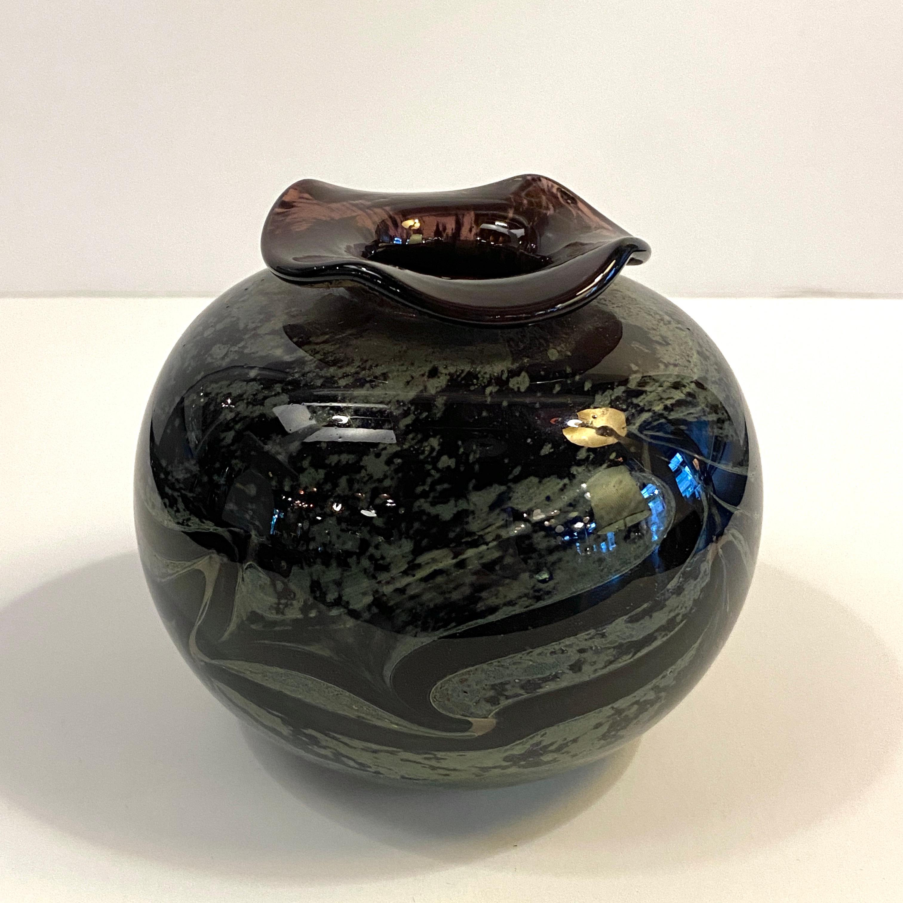 American Petite Variegated Hand-Blown Art Glass Vase For Sale
