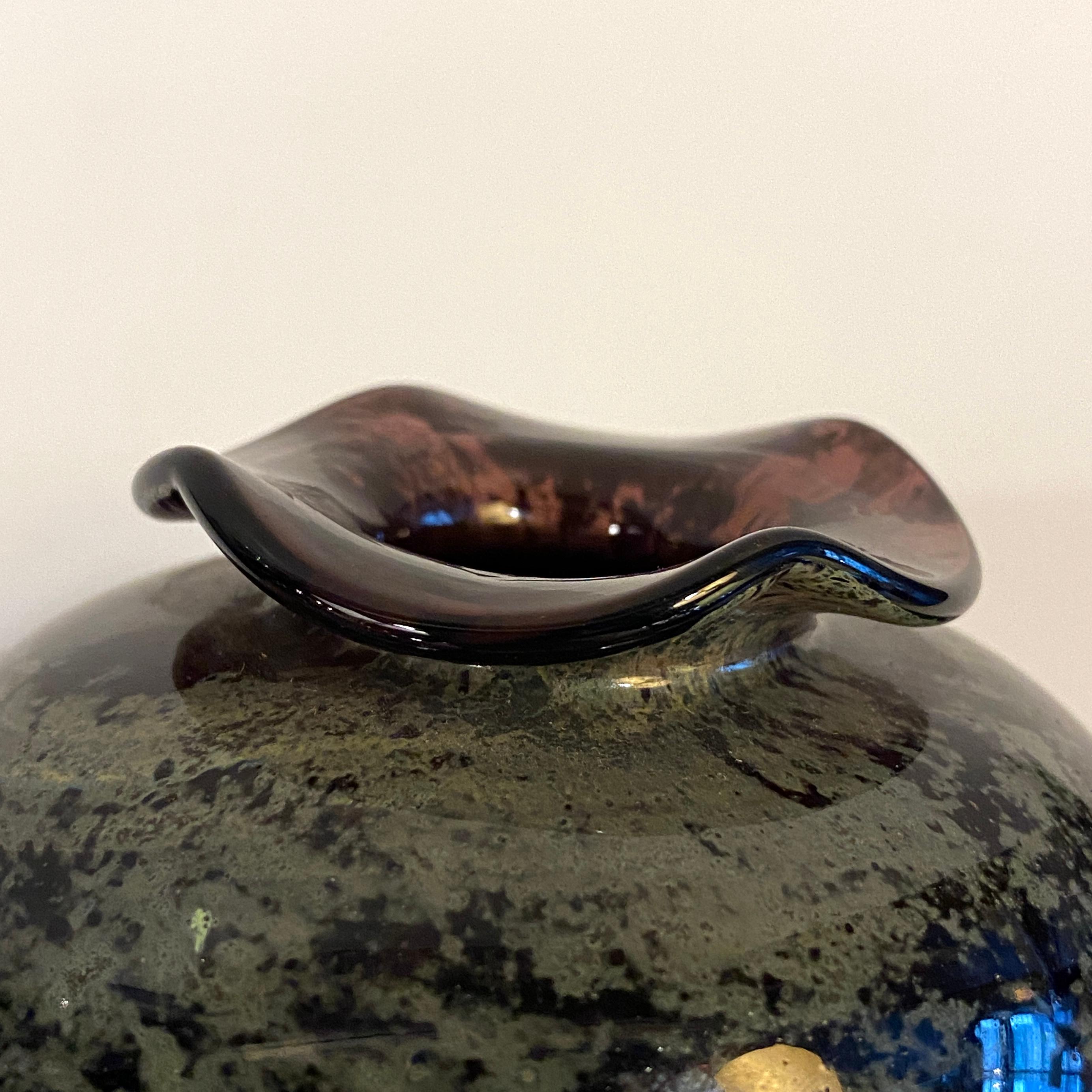 Petite Variegated Hand-Blown Art Glass Vase For Sale 1
