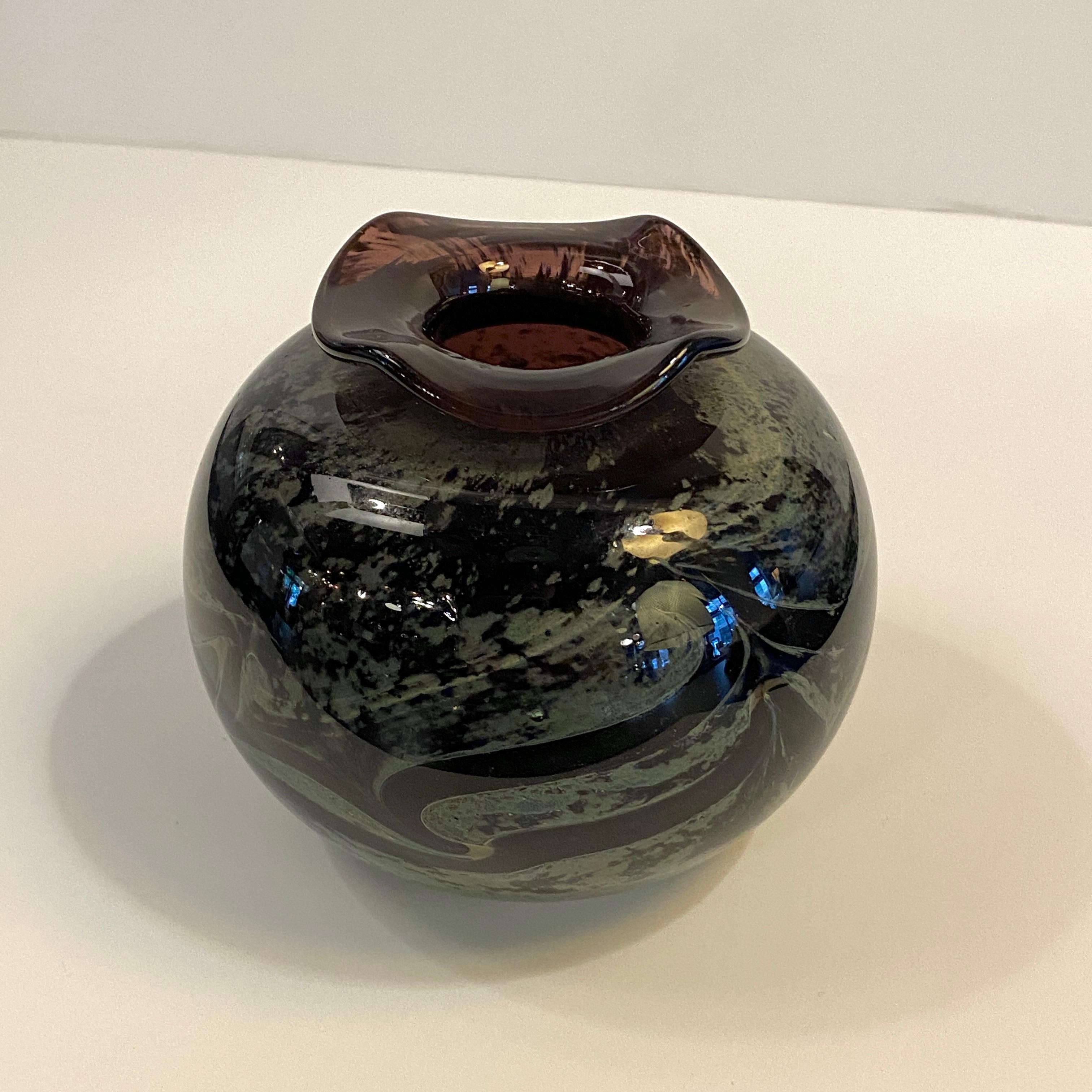 Petite Variegated Hand-Blown Art Glass Vase For Sale 2