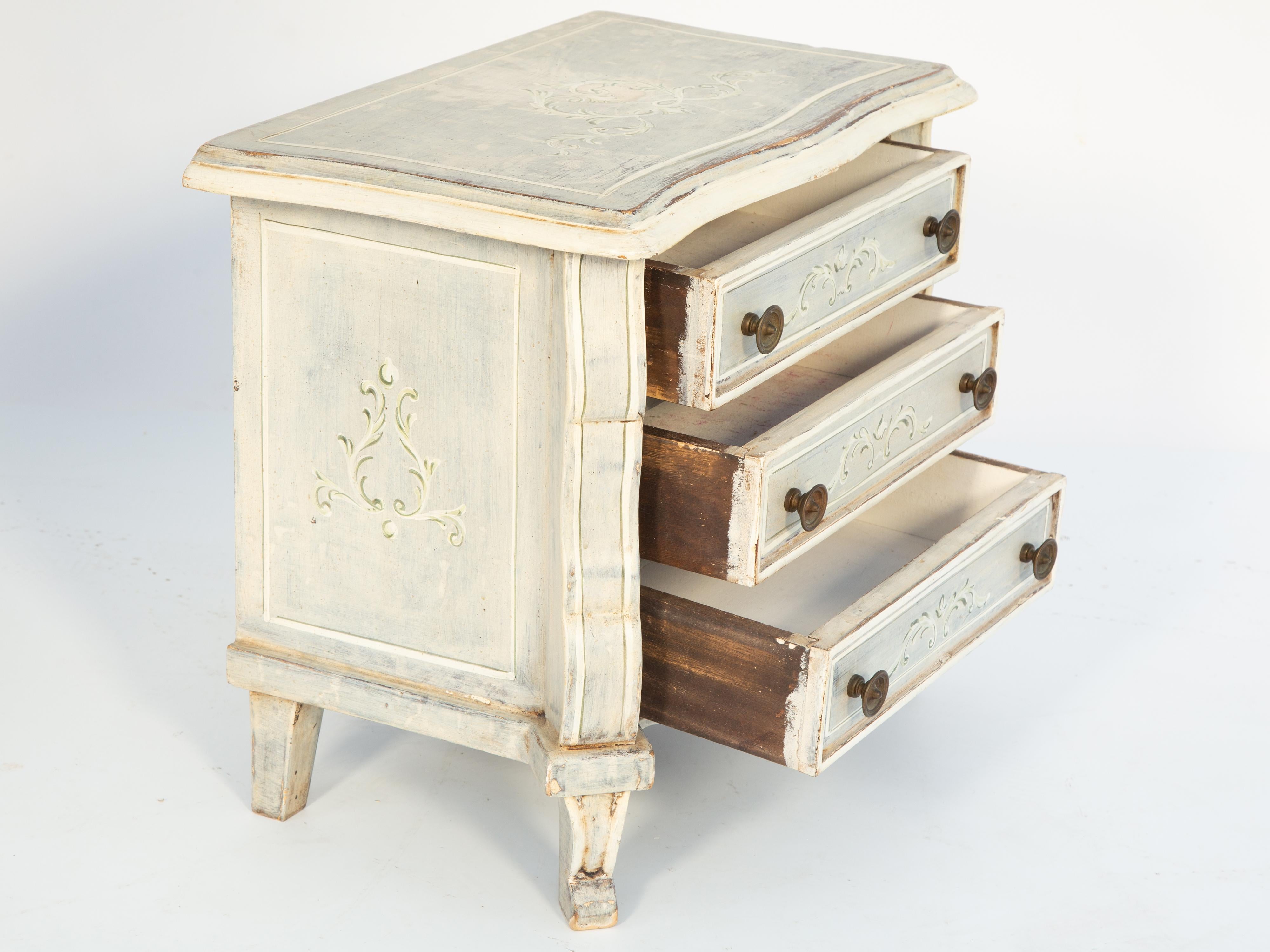 Painted Petite Venetian Handpainted Commode with Triple Drawers For Sale
