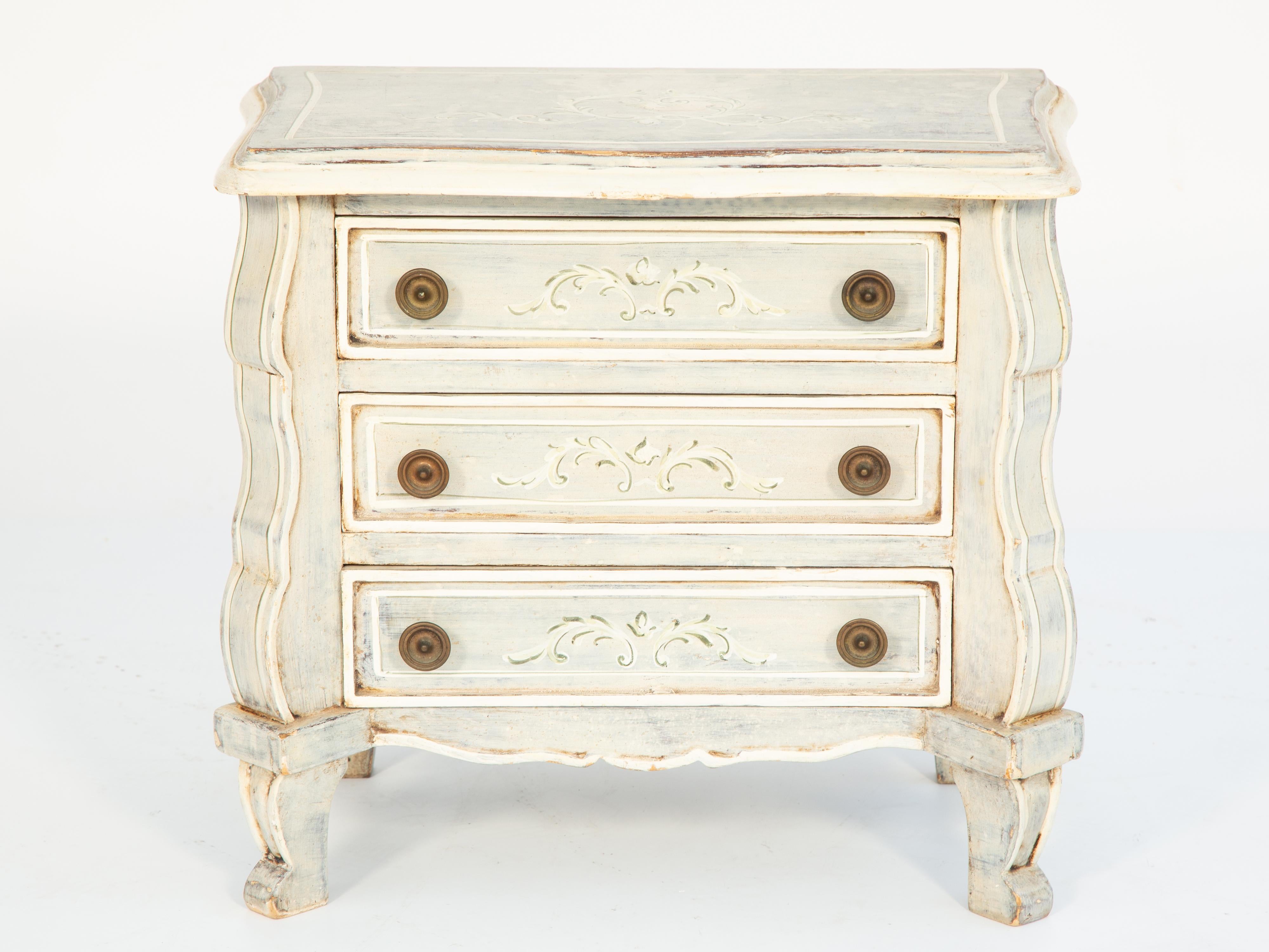 20th Century Petite Venetian Handpainted Commode with Triple Drawers For Sale