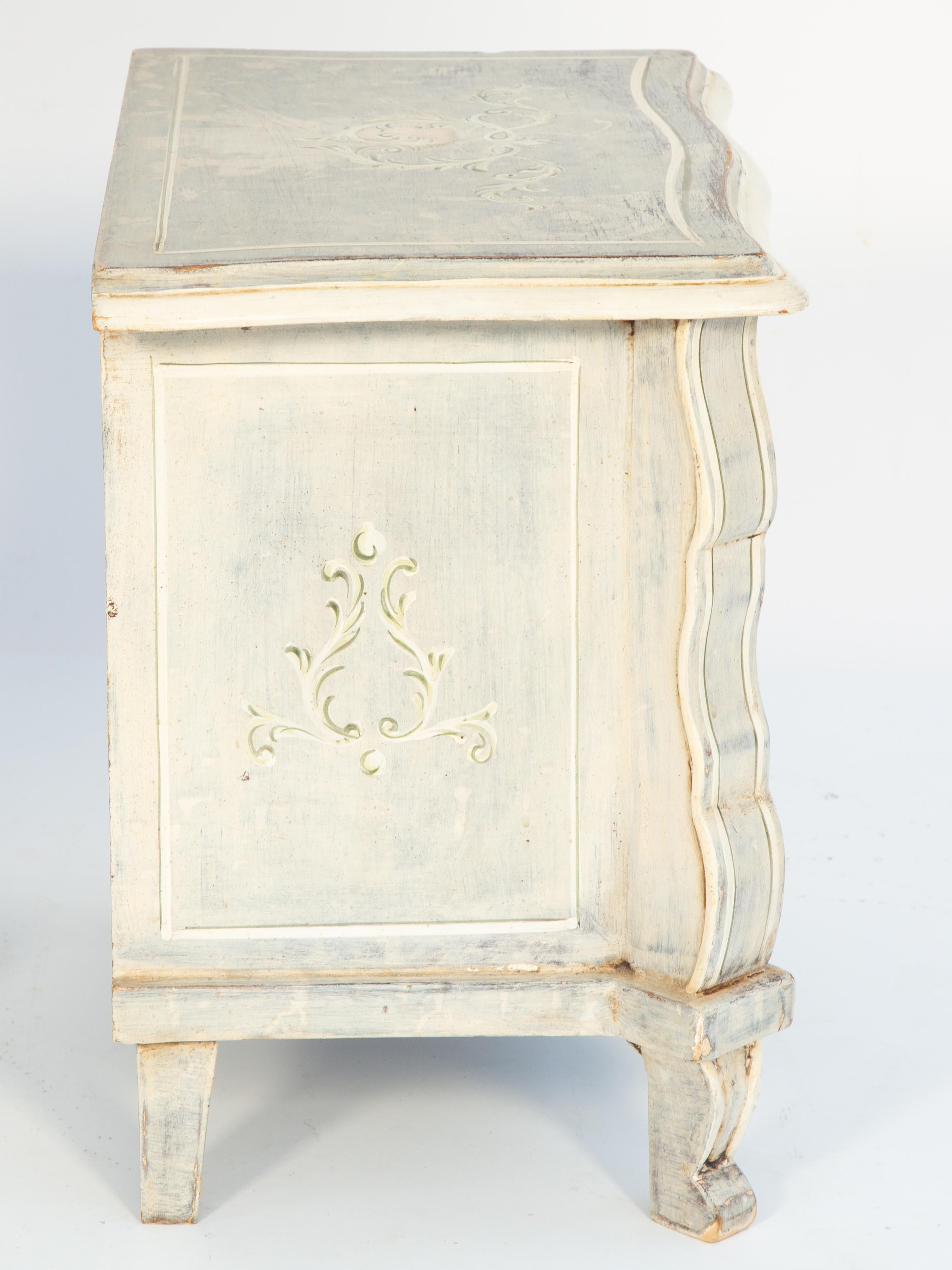 Wood Petite Venetian Handpainted Commode with Triple Drawers For Sale