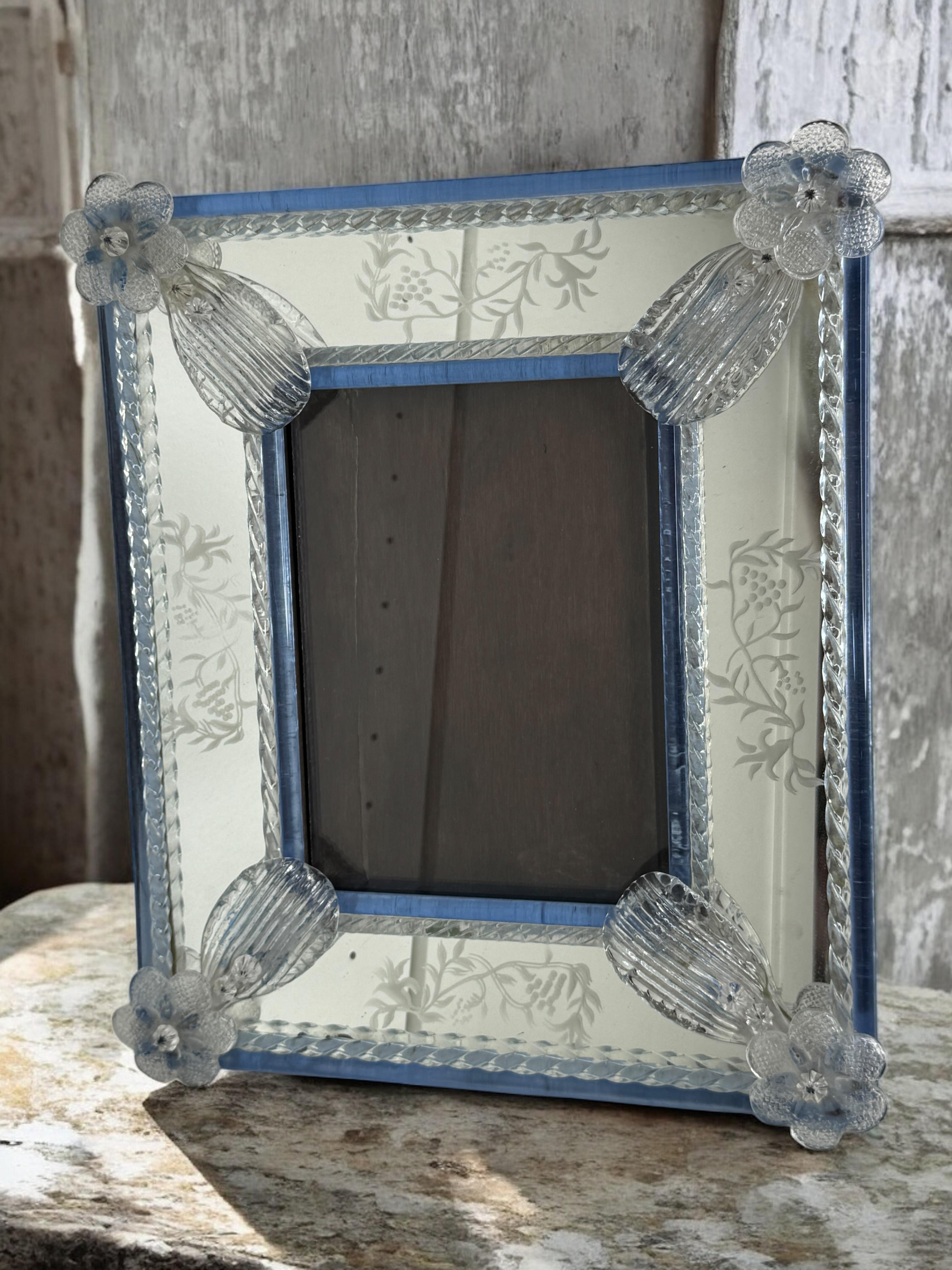 Kleiner venezianischer Murano-Kunstglas-Bilderrahmen-Spiegel Vintage, Italien, 1960er Jahre im Angebot 11