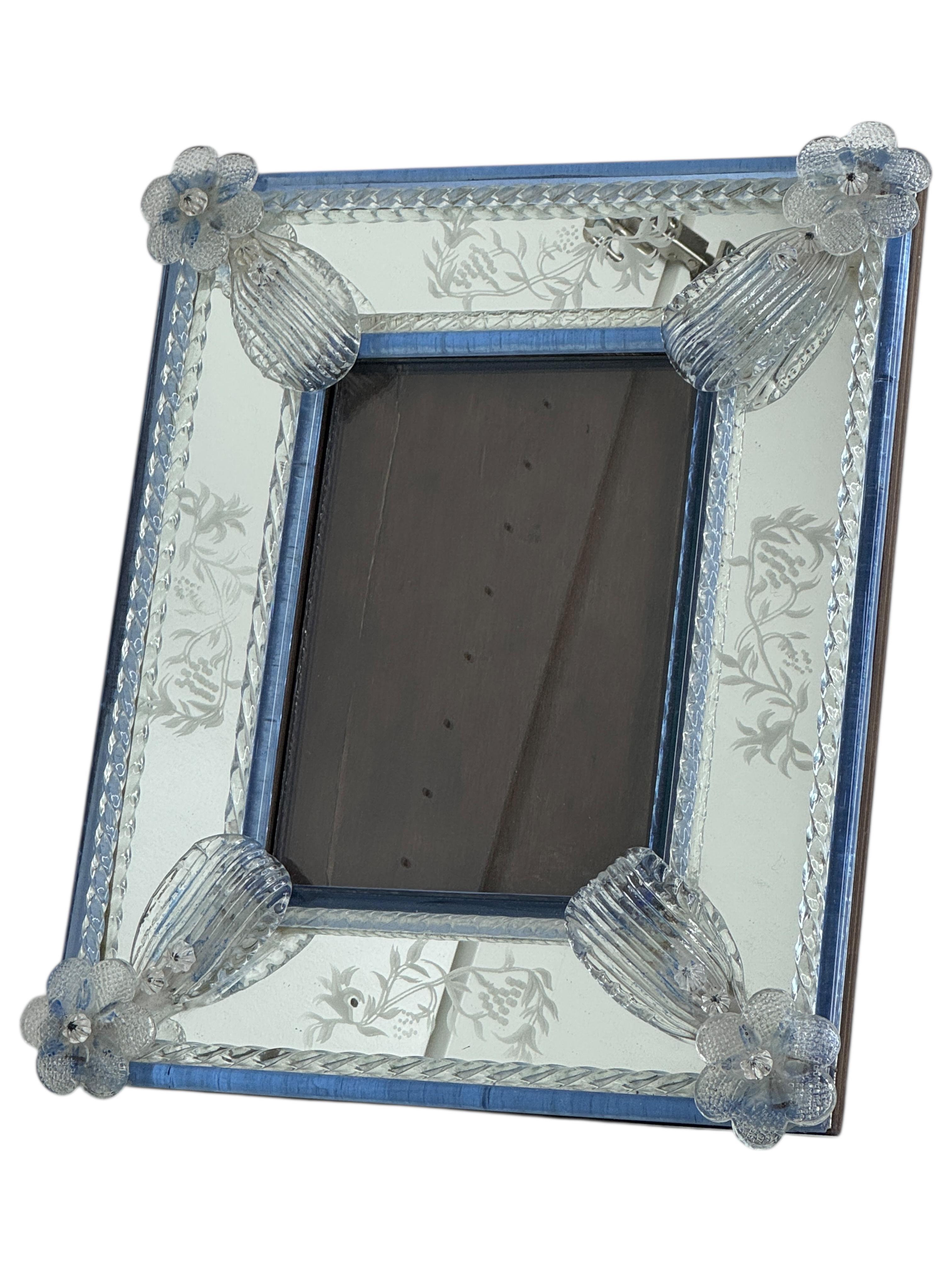 Kleiner venezianischer Murano-Kunstglas-Bilderrahmen-Spiegel Vintage, Italien, 1960er Jahre (Hollywood Regency) im Angebot