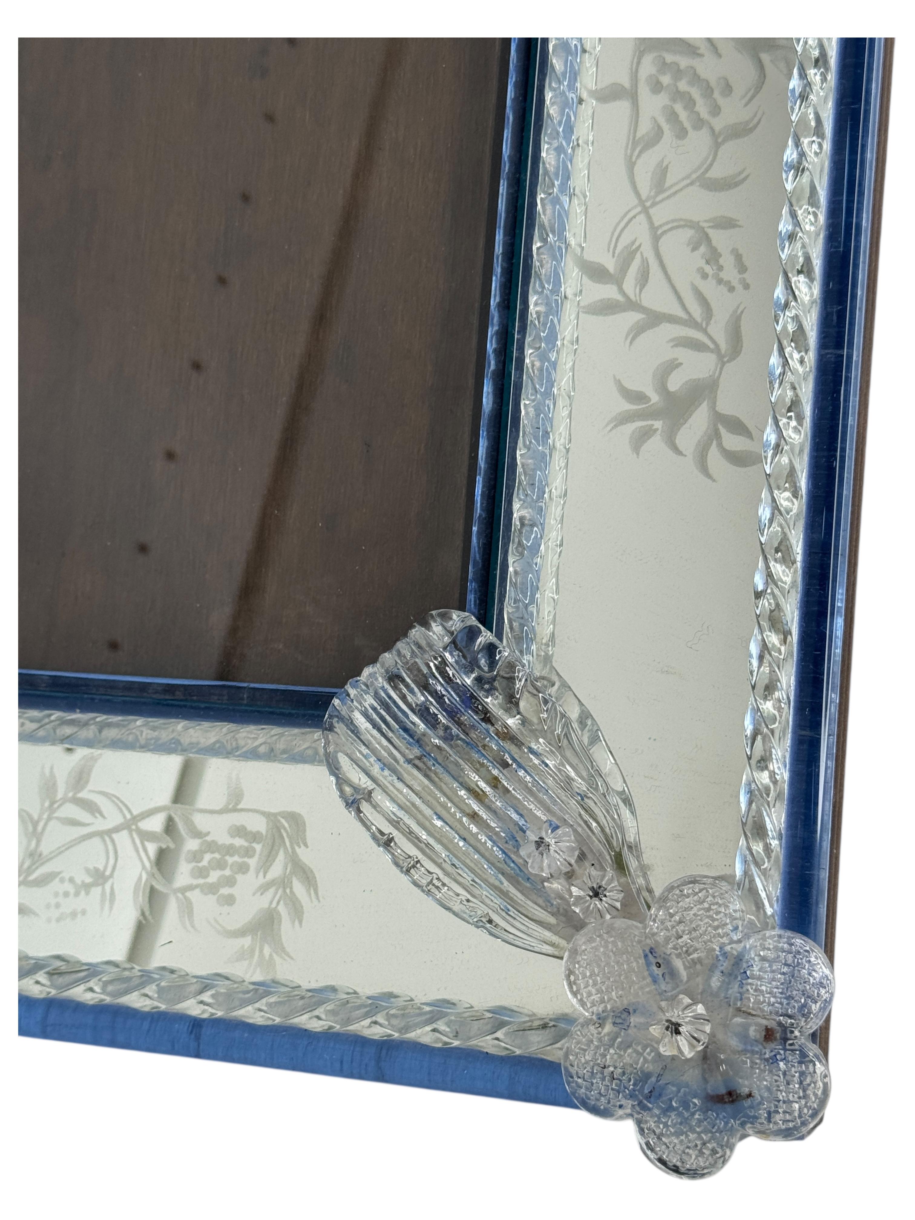 Kleiner venezianischer Murano-Kunstglas-Bilderrahmen-Spiegel Vintage, Italien, 1960er Jahre (Mitte des 20. Jahrhunderts) im Angebot